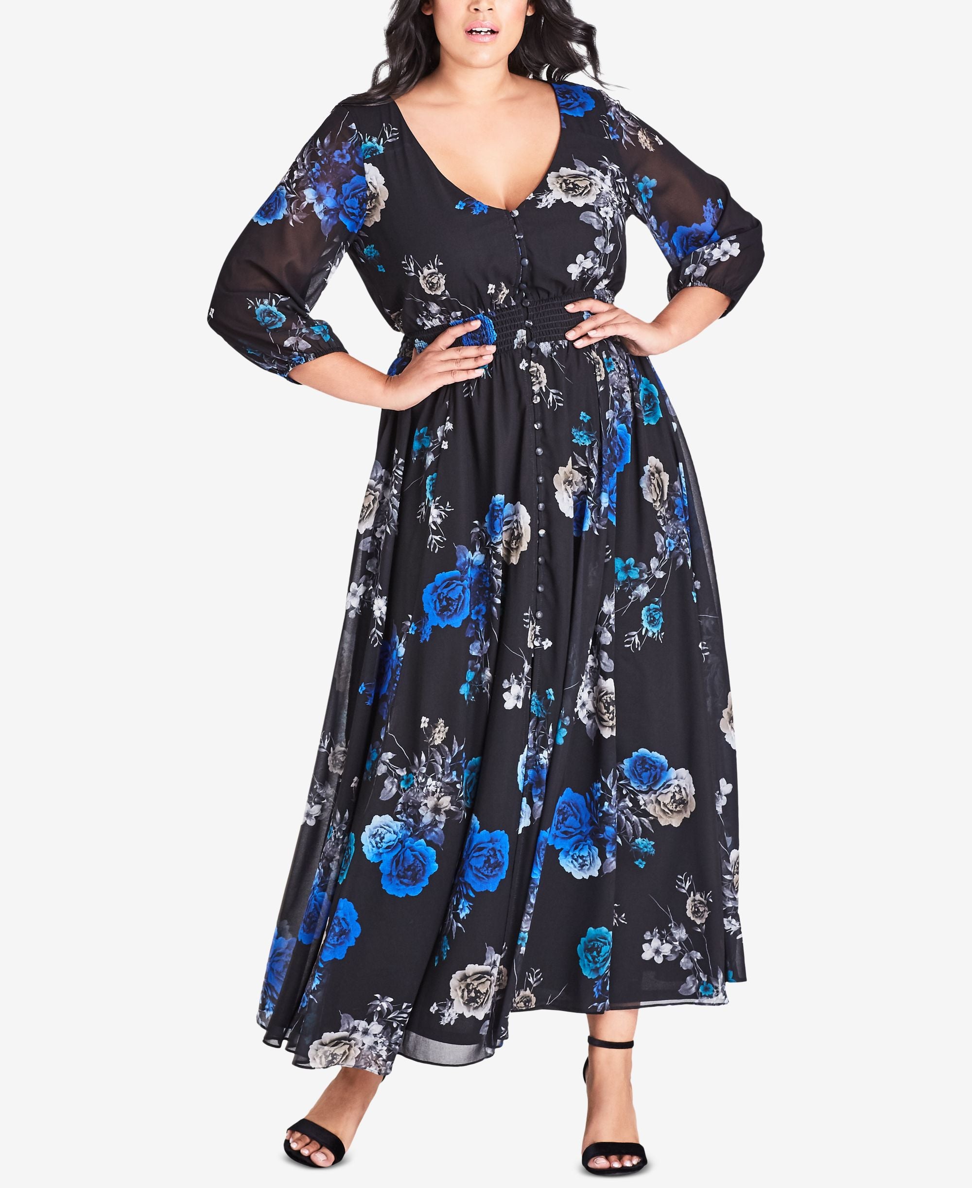 City Chic Trendy Plus Size Electric Rose Printed Maxi Dress