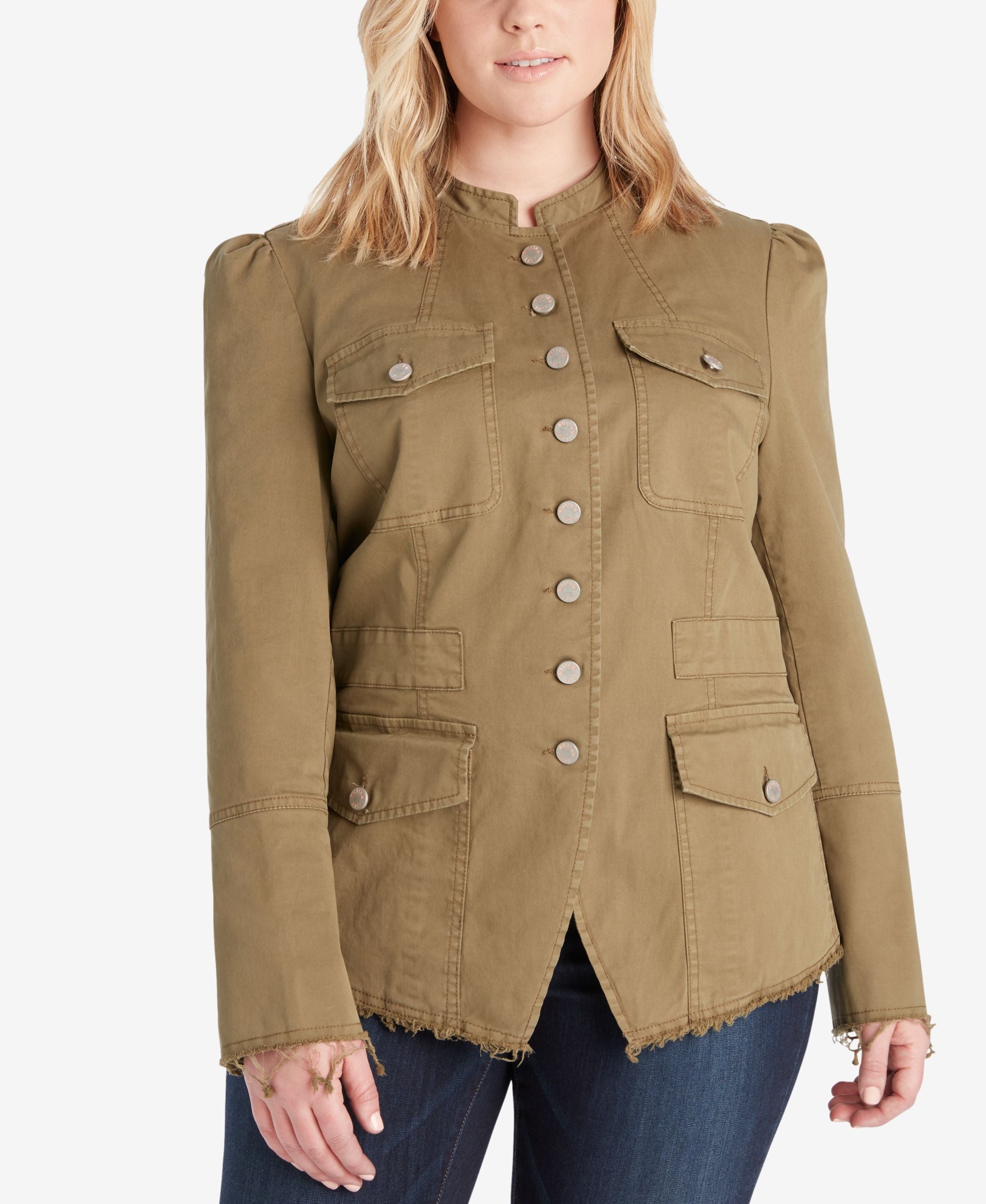 William Rast Womens Plus Bragg Lightweight Casual Military Jacket Military Olive 2X