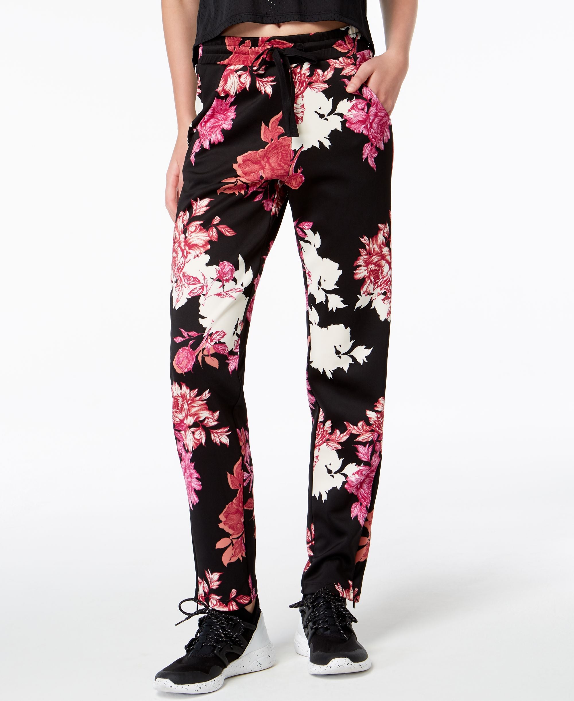 Material Girl Juniors Floral Print Zip Detail Jogger Pants
