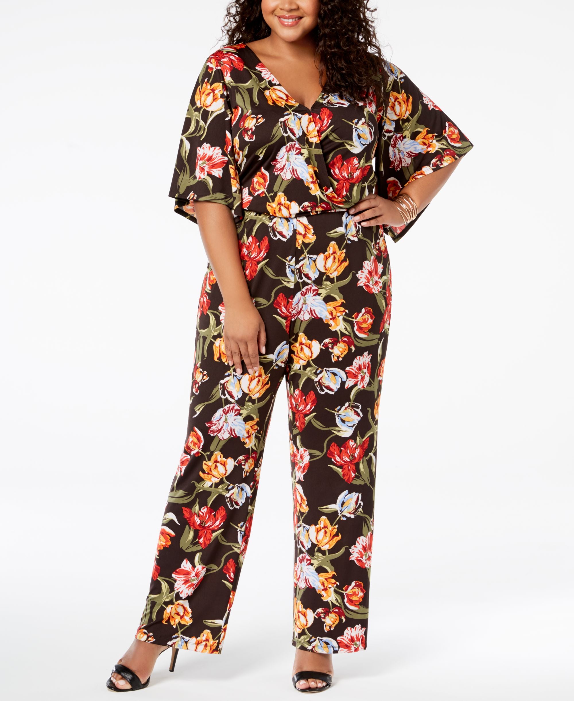 NY Collection Plus Petite Plus Size Printed Wide Leg Jumpsuit
