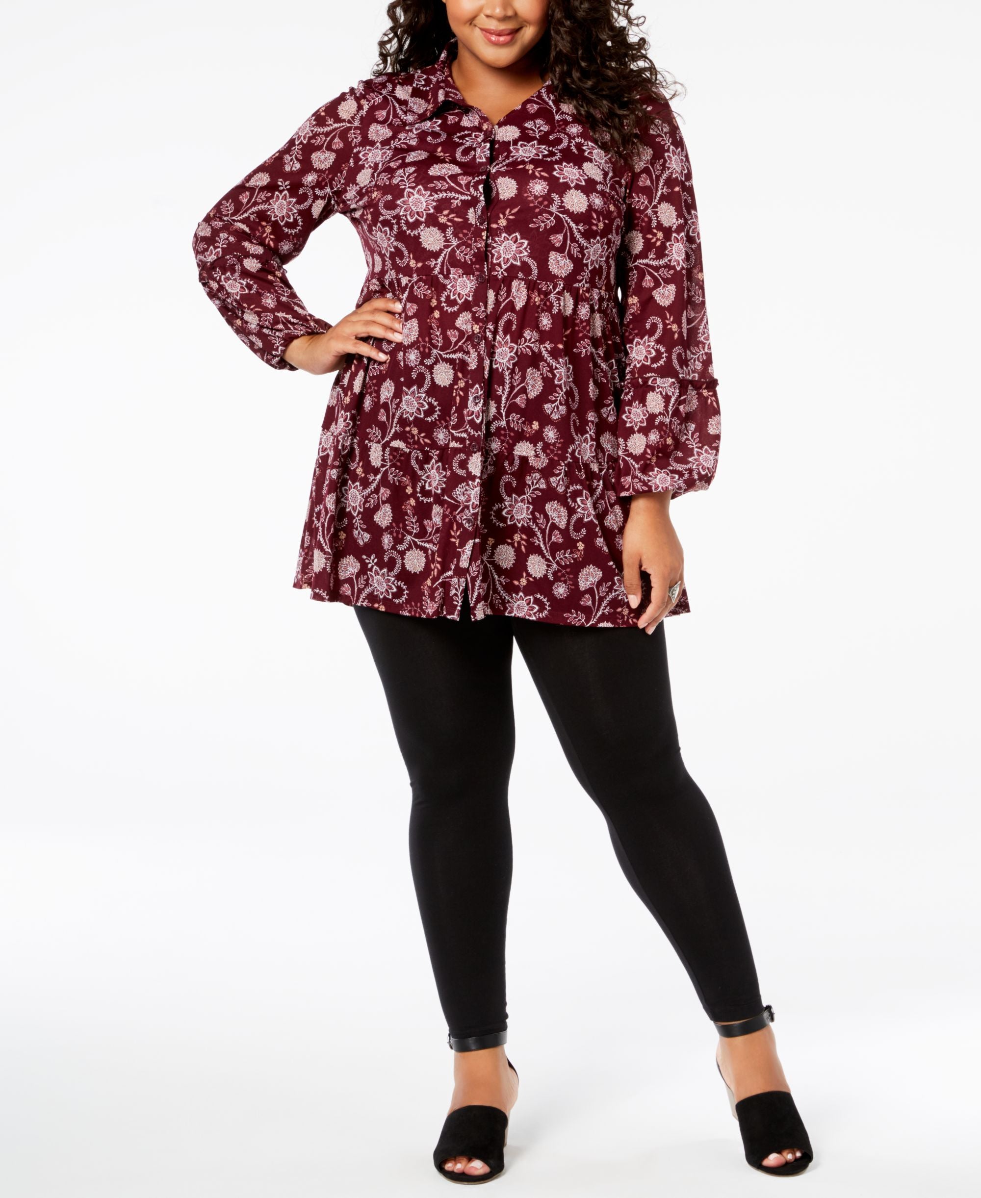 Style & Co Plus Size Printed Tiered Mesh Top