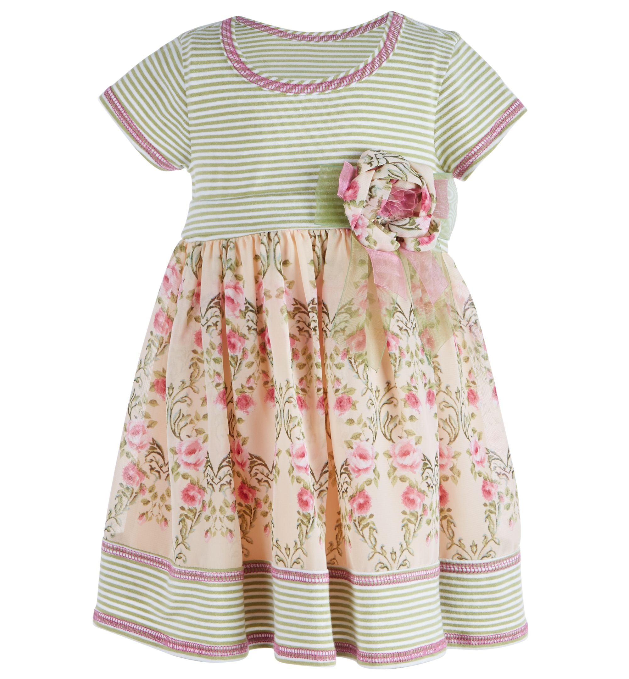 Bonnie Baby Baby Girls Striped Floral Dress
