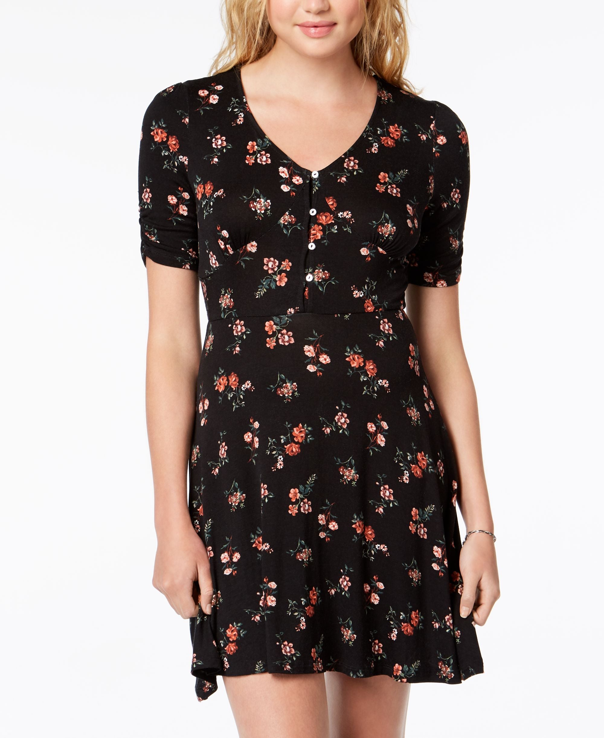 Juniors' Floral-Print Fit & Flare Dress