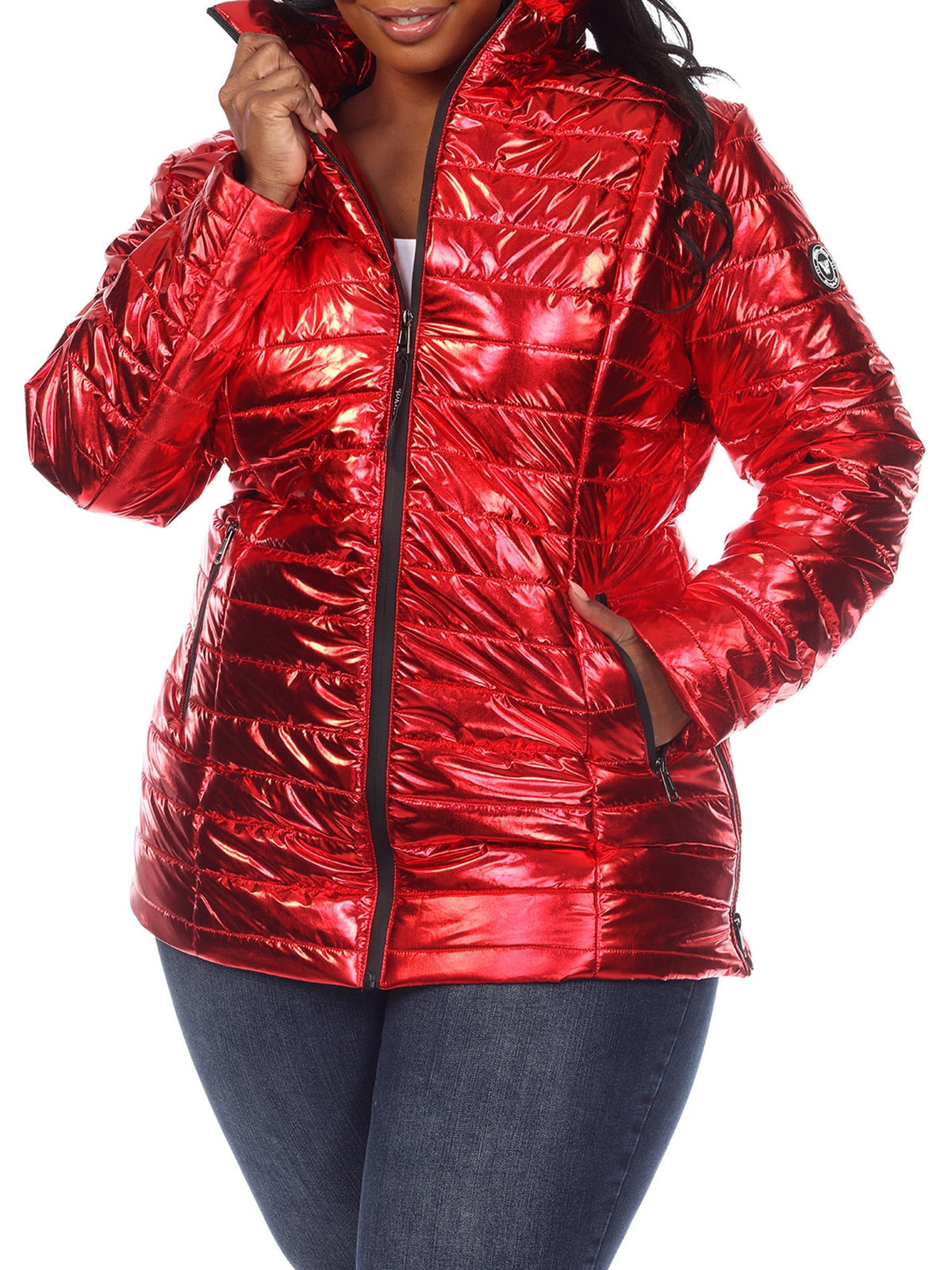 Plus Size Metallic Puffer Coat