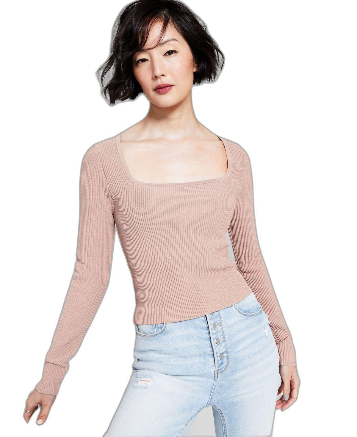 Women's Ottoman Square-Neck Long-Sleeve Top
