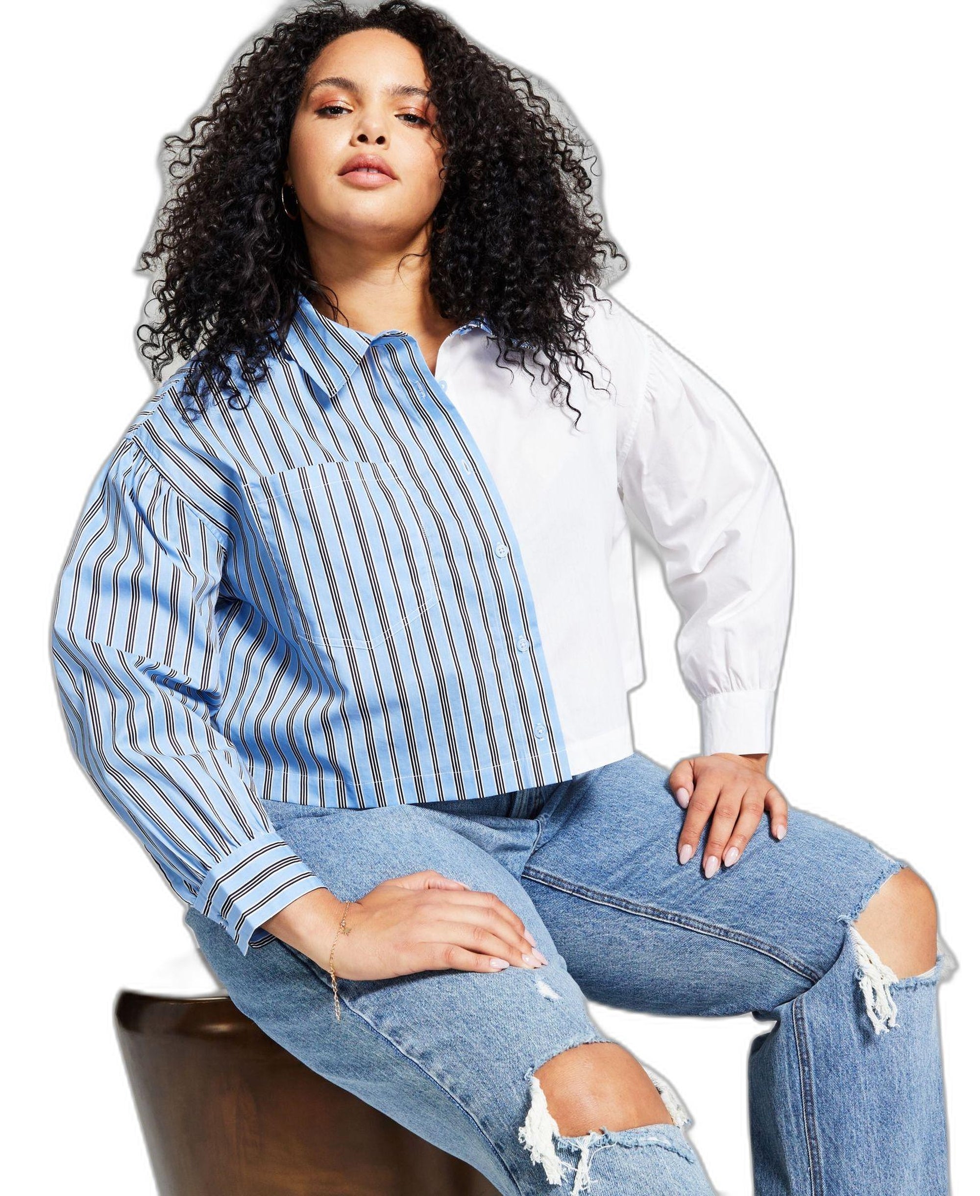 Now This Trendy Plus Size Two Toned Cotton Top