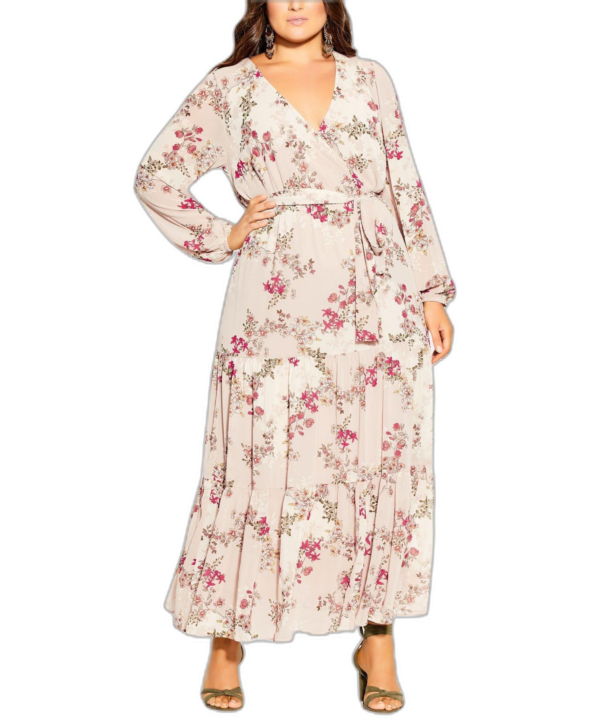 City Chic Trendy Plus Size Flower Child V Faux Wrap Maxi Dress