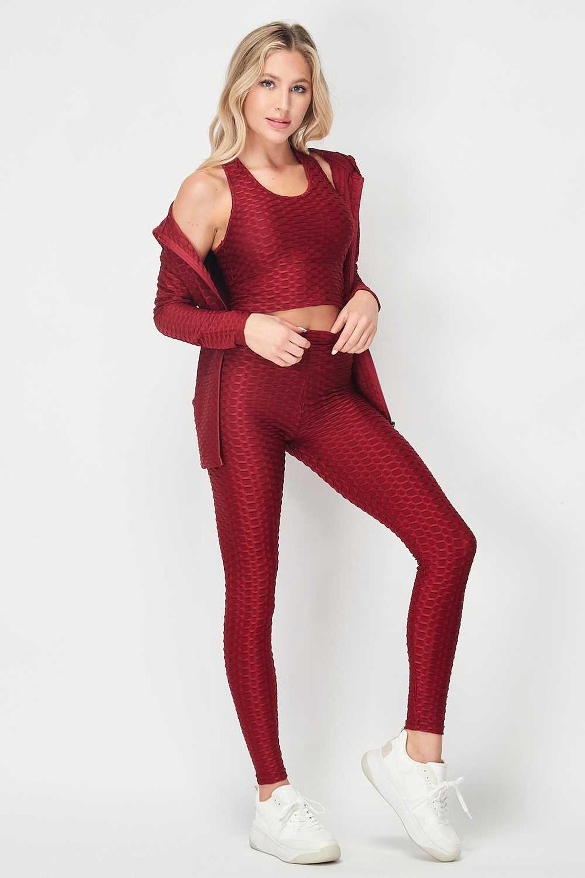 3 Piece Scrunch Butt Leggings Crop Top and Hoodie Set