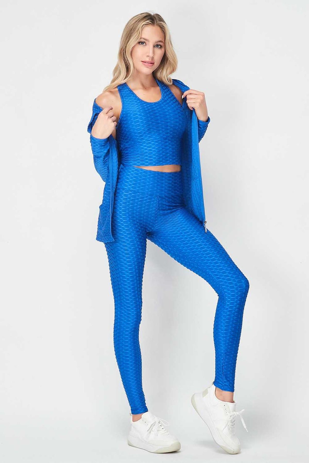 3 Piece Scrunch Butt Leggings Crop Top and Hoodie Set