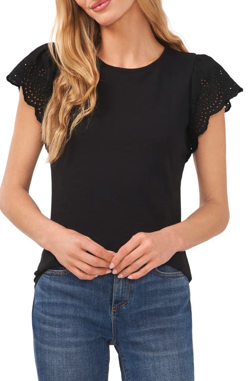 Women's Crewneck Eyelet Flutter-Sleeve Knit Top