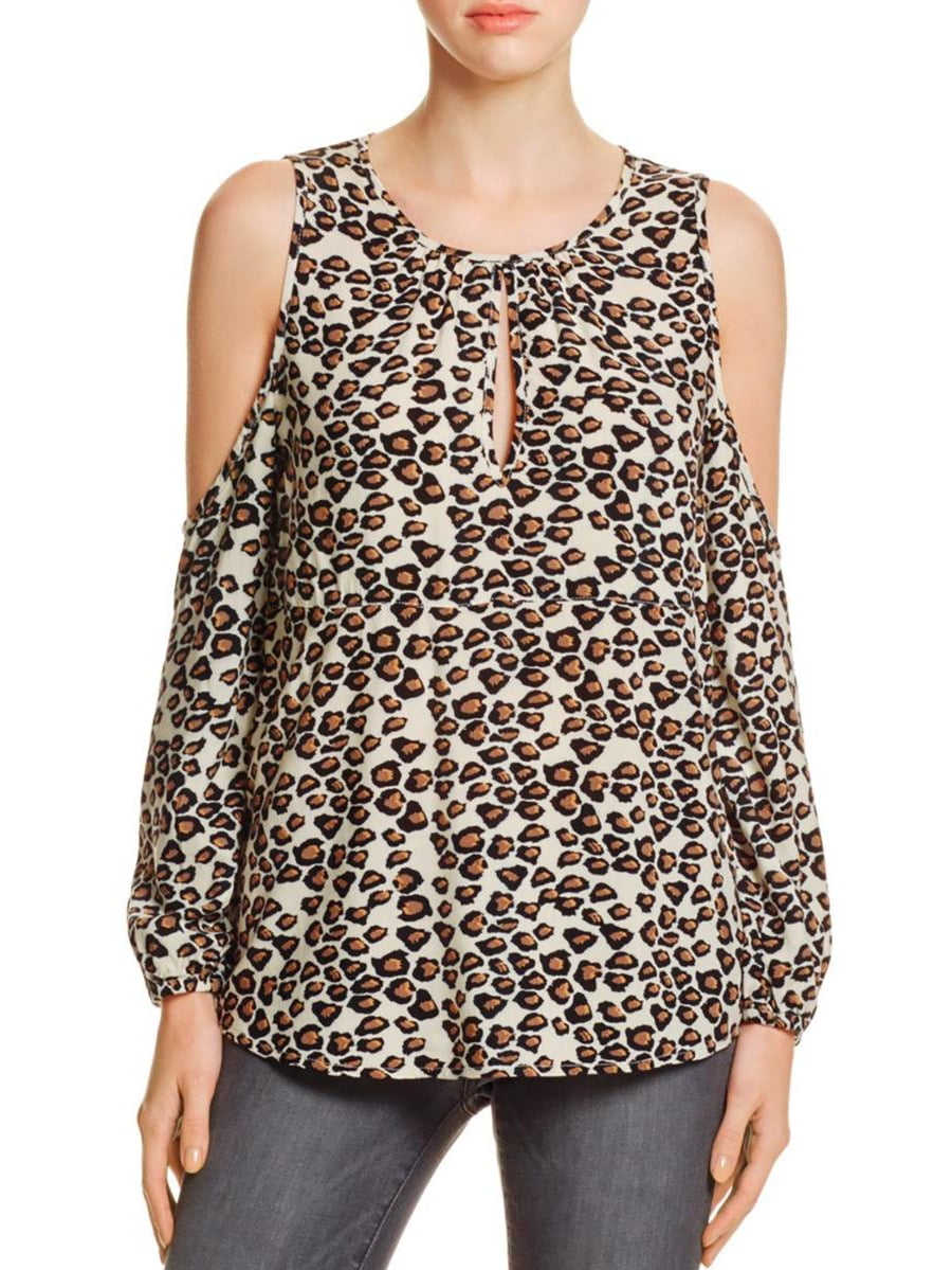 Cold Shoulder Cheetah Print Peasant Top