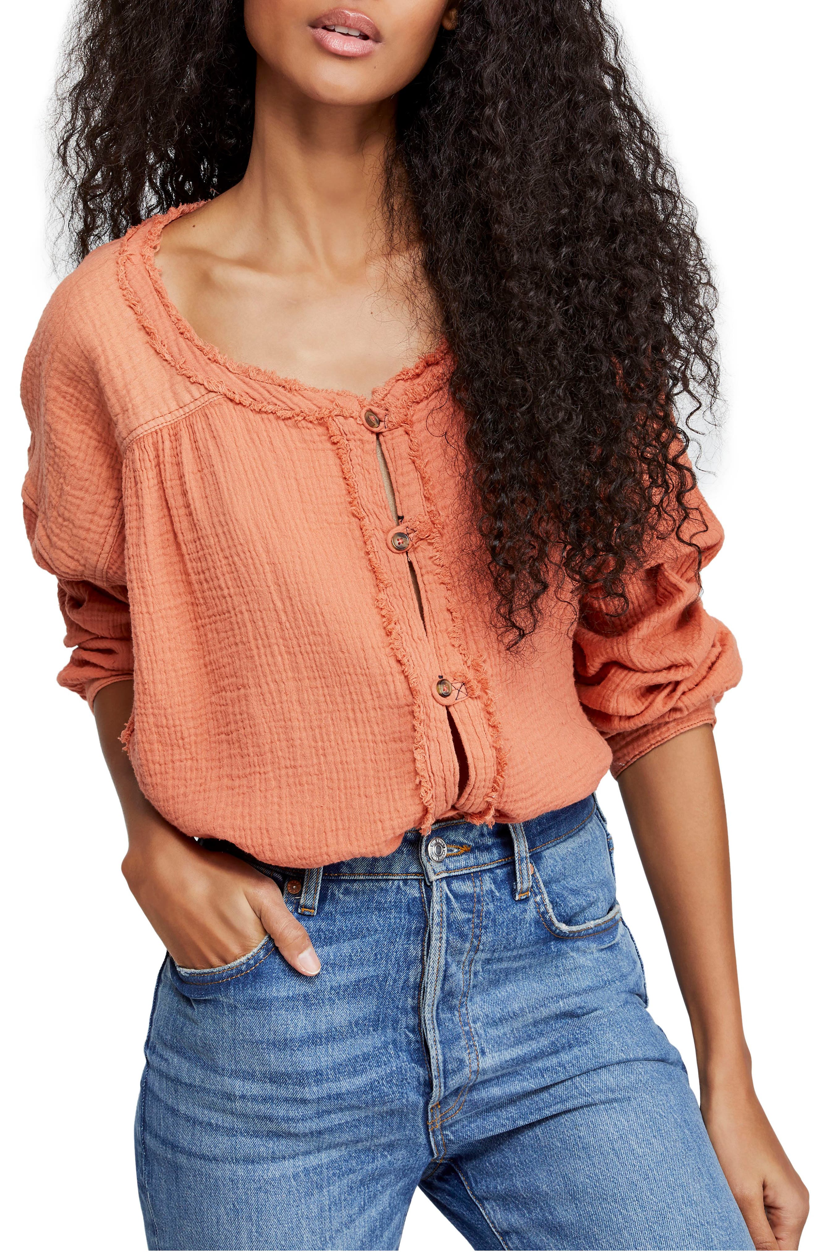 Free People Moving Mountains Cotton Frayed Trim Top