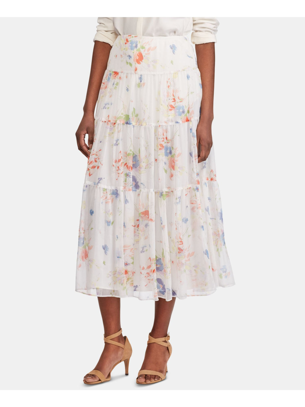 RALPH LAUREN Womens Floral Tea-Length Peasant Skirt