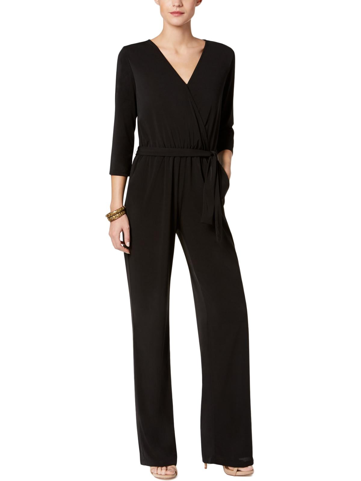 Petite 3/4 Sleeve Belted Wide Leg Jumpsuit