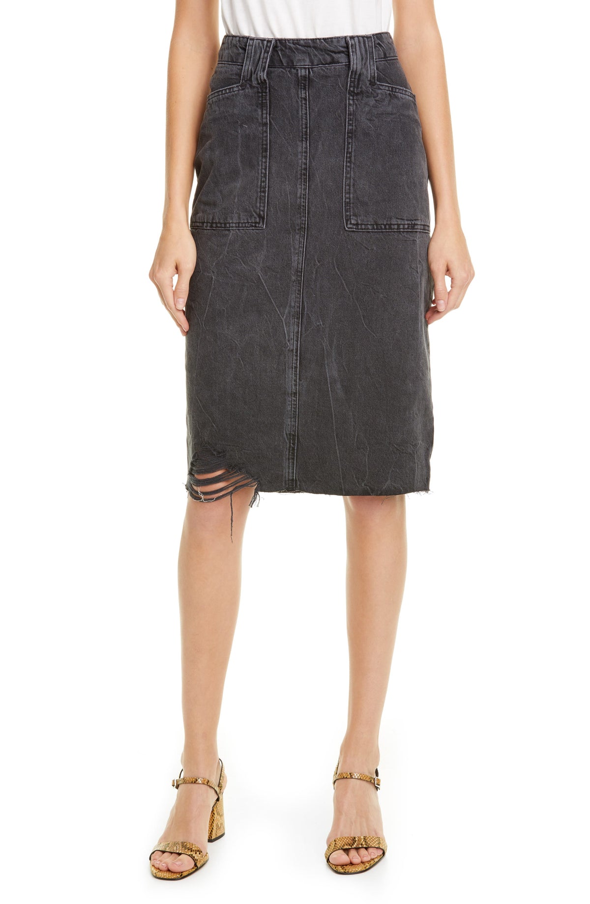 Free People Elisa Pencil Ripped Denim Skirt