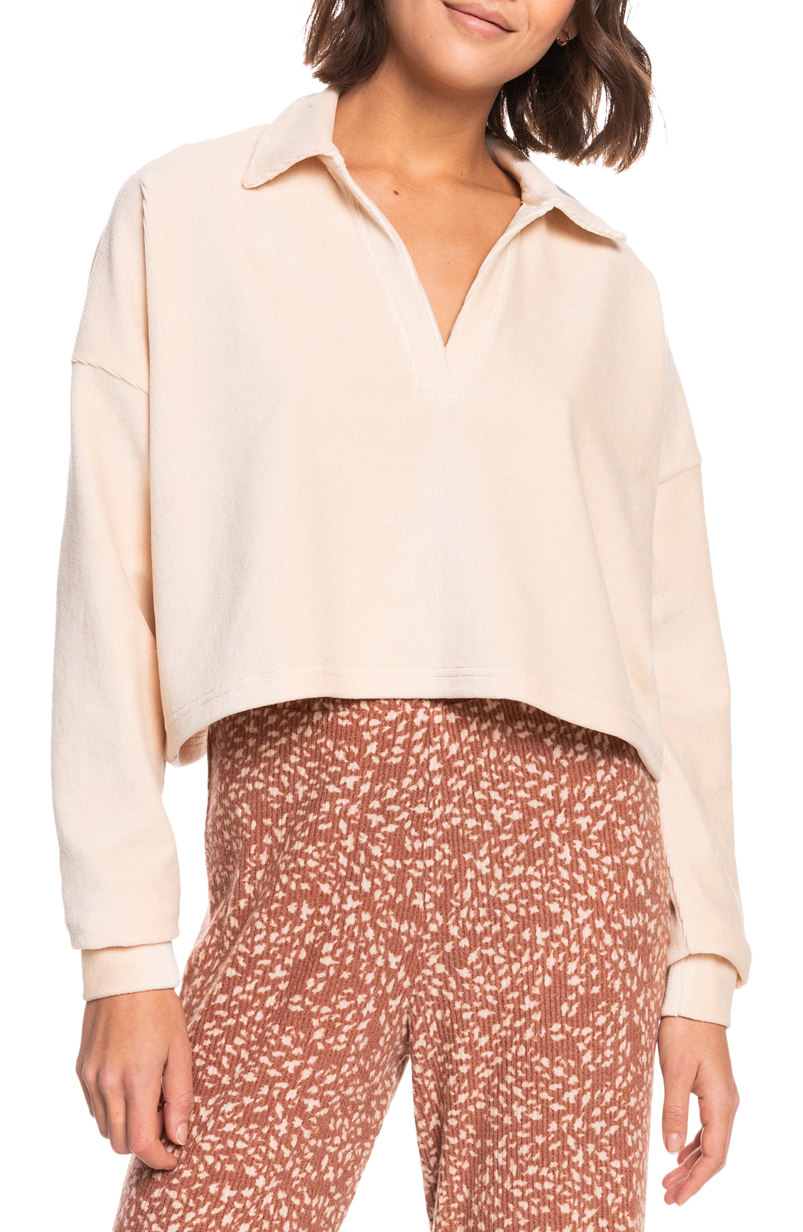 Juniors' On the Road Again Velour Ribbed Cropped Sweatshirt