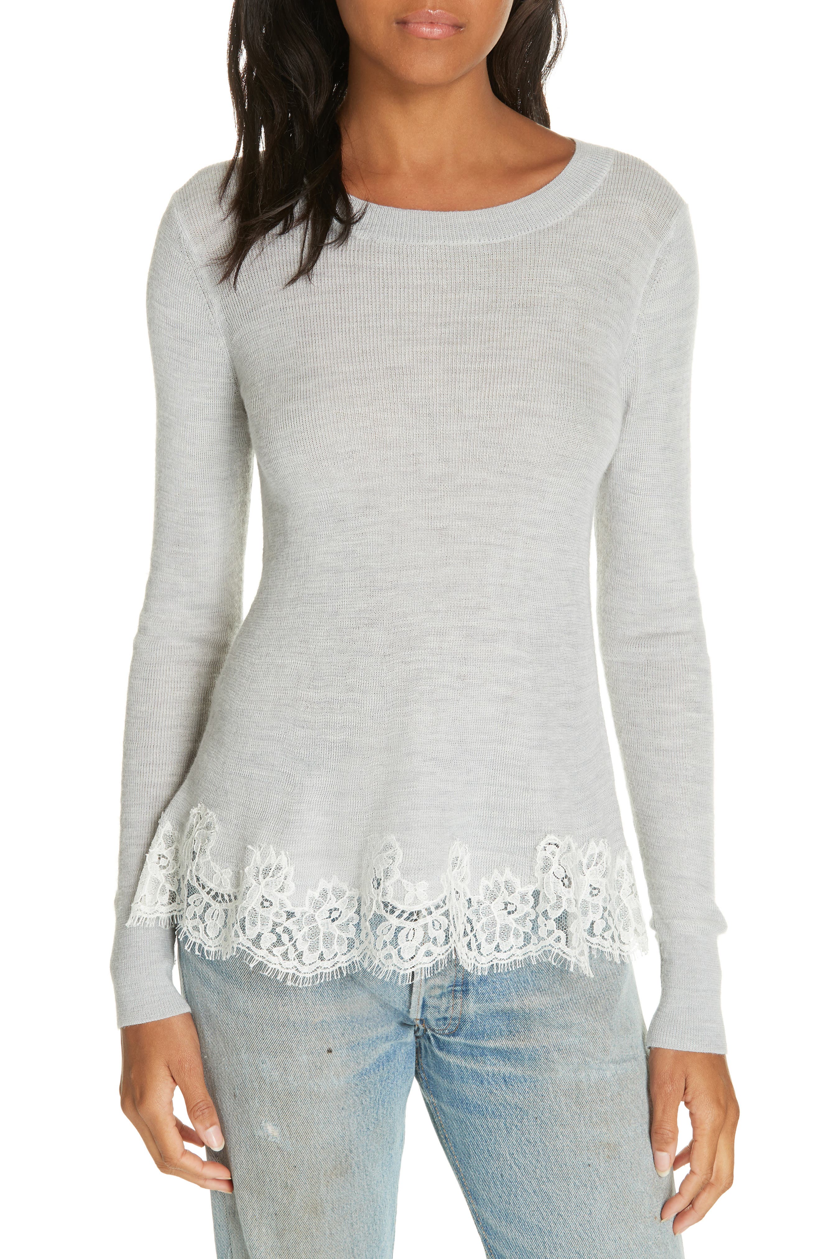 Rebecca Taylor Womens Lace Hem Pullover