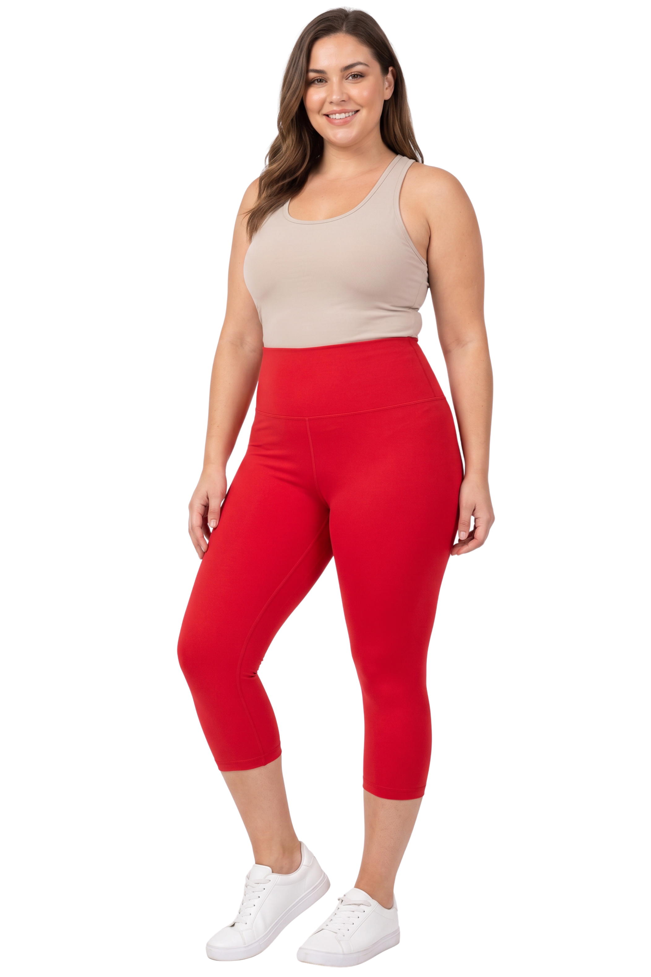 Brushed Basic Solid High Waisted Plus Size Capris - 5 Inch - New Mix