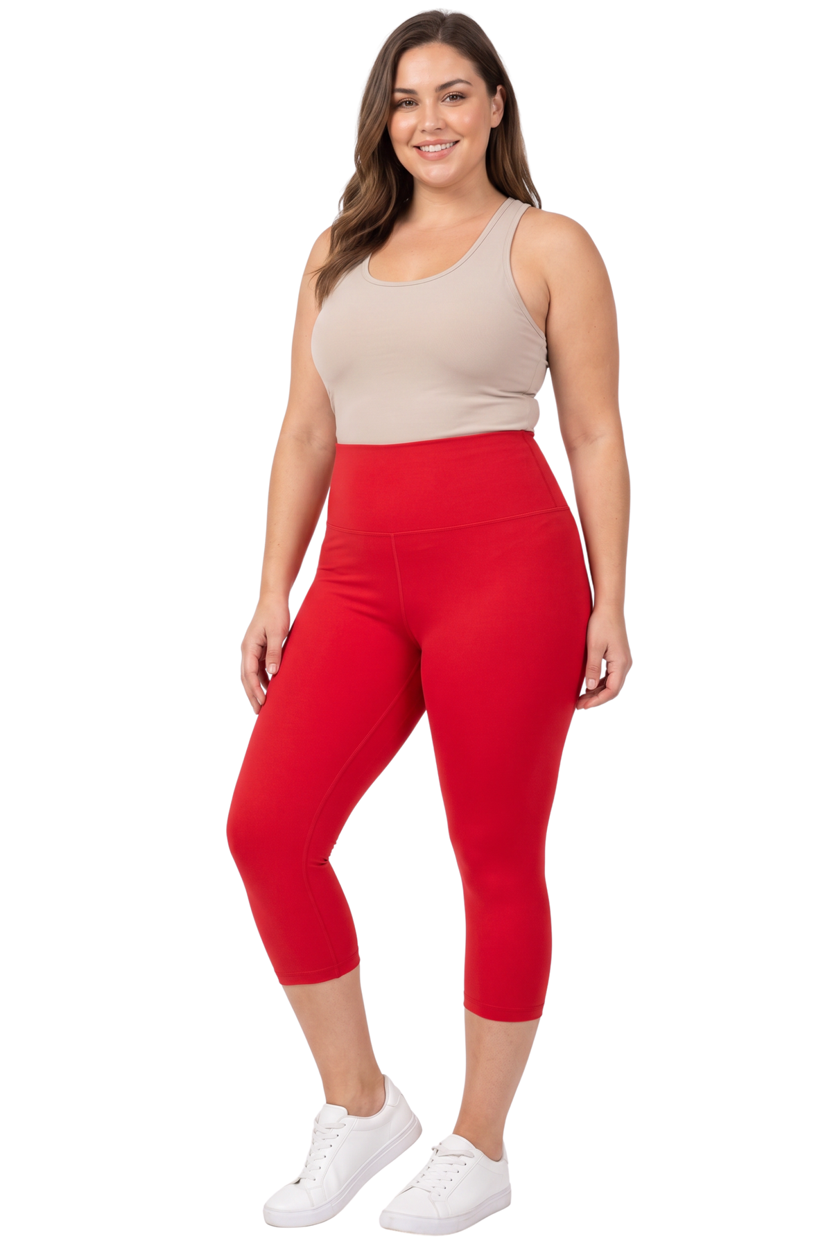 Brushed Basic Solid High Waisted Plus Size Capris - 5 Inch - New Mix