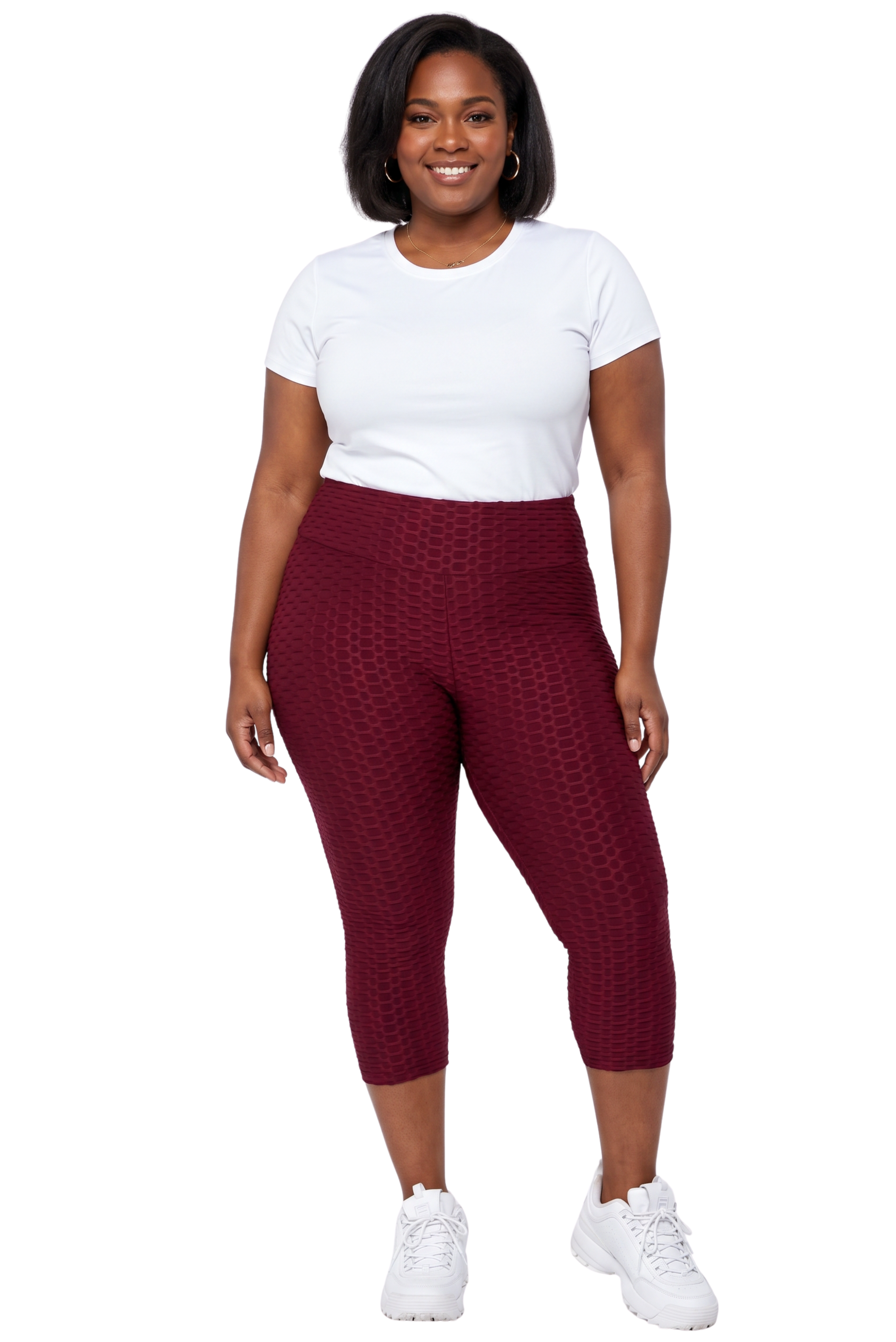 Scrunch Butt Textured High Waisted Plus Size Capris