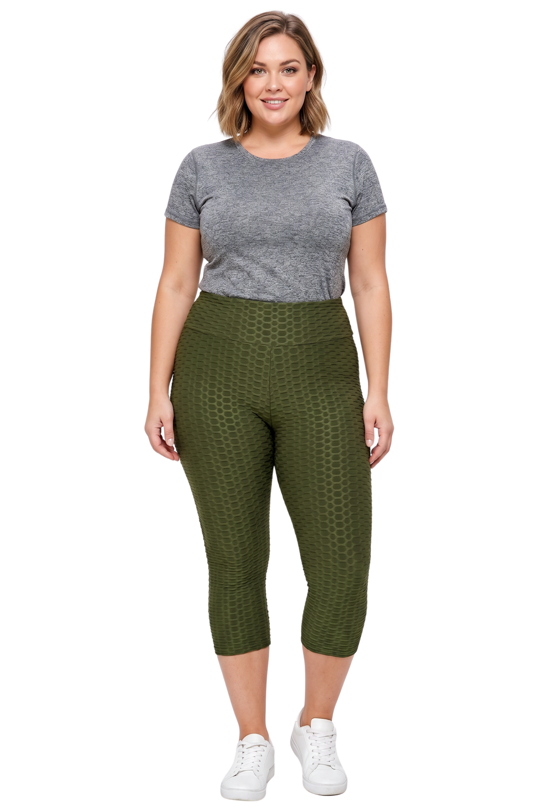 Scrunch Butt Textured High Waisted Plus Size Capris