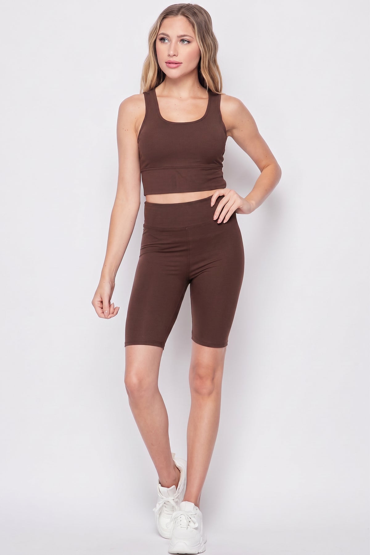 2 Piece High Waisted Shorts and Crop Top Bra Set