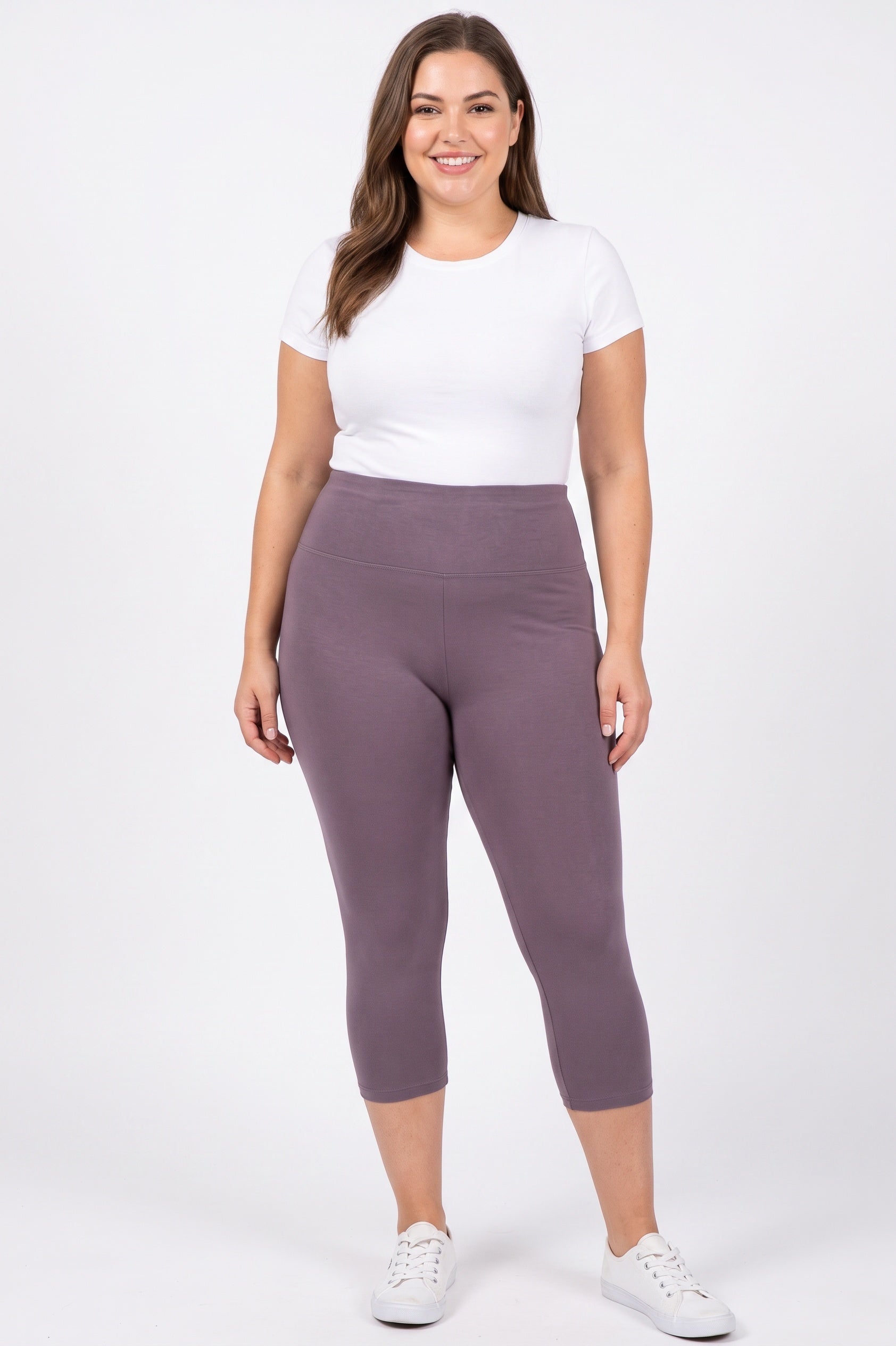 Brushed Basic Solid High Waisted Extra Plus Size Capris - 5 Inch - 3X-5X - New Mix