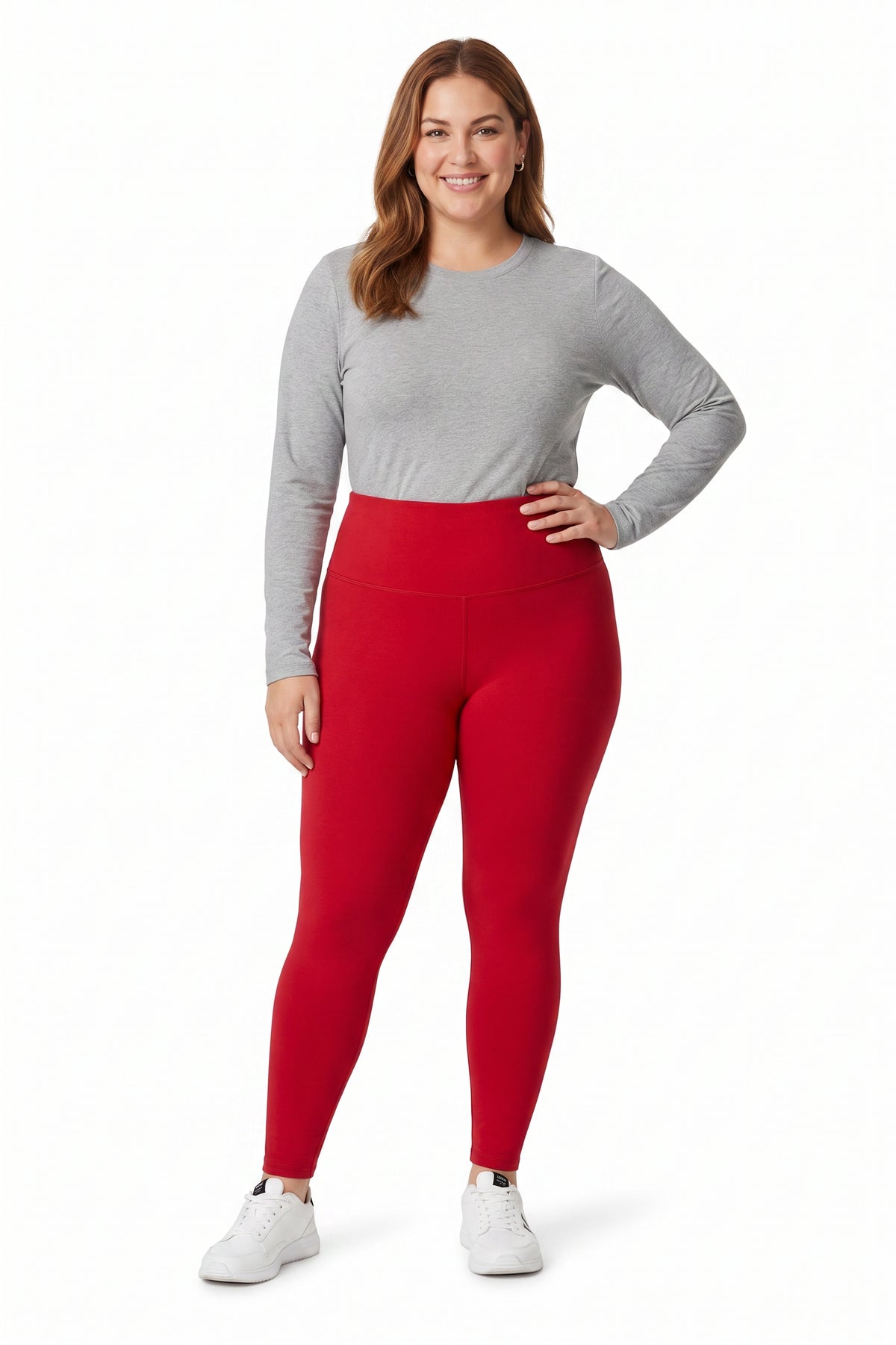 Brushed High Waisted Basic Solid Plus Size Leggings - 5 Inch Waist
