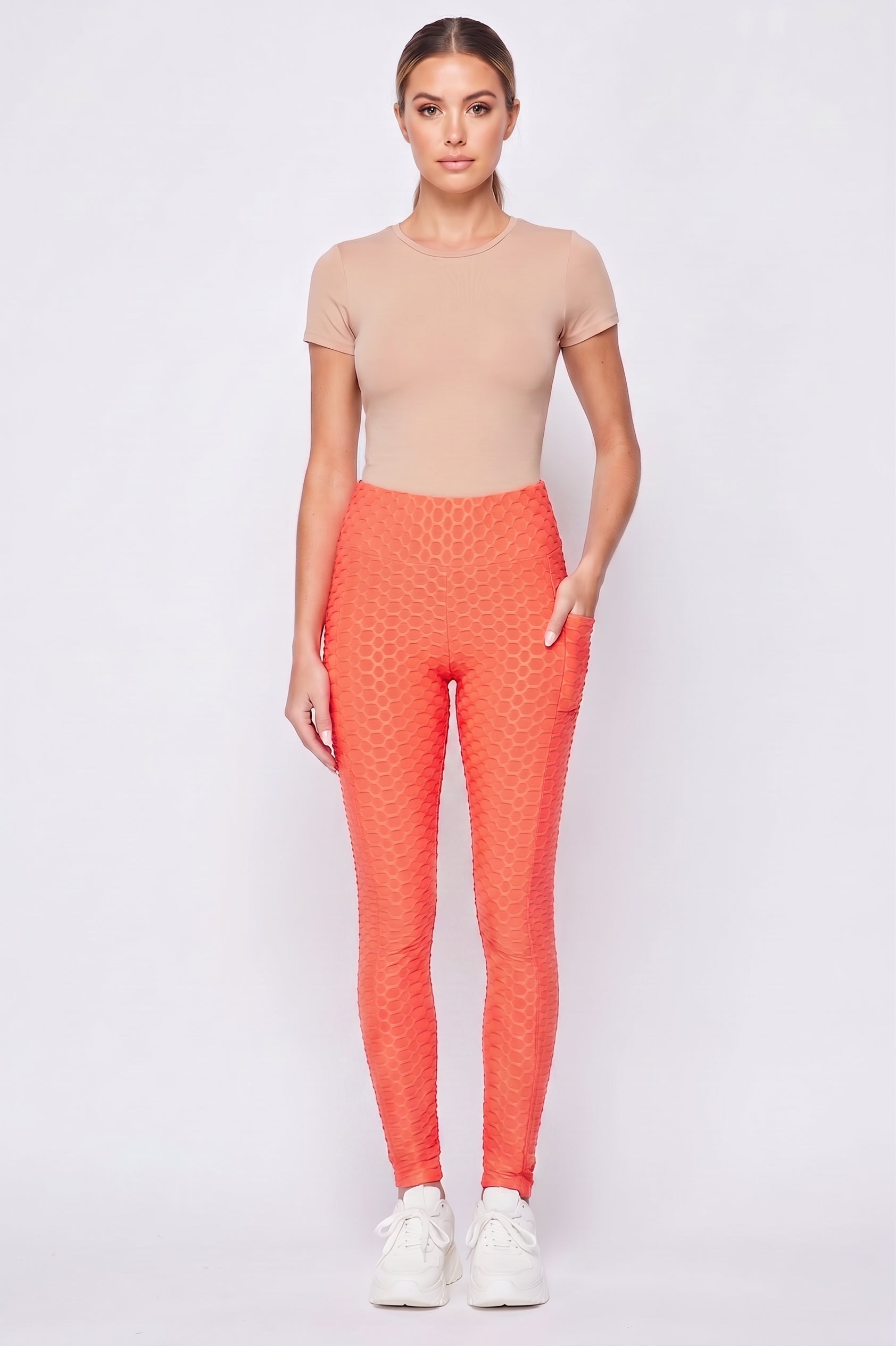 Scrunch Butt Popcorn Textured High Waisted Leggings with Pockets - Zinati (W&J)