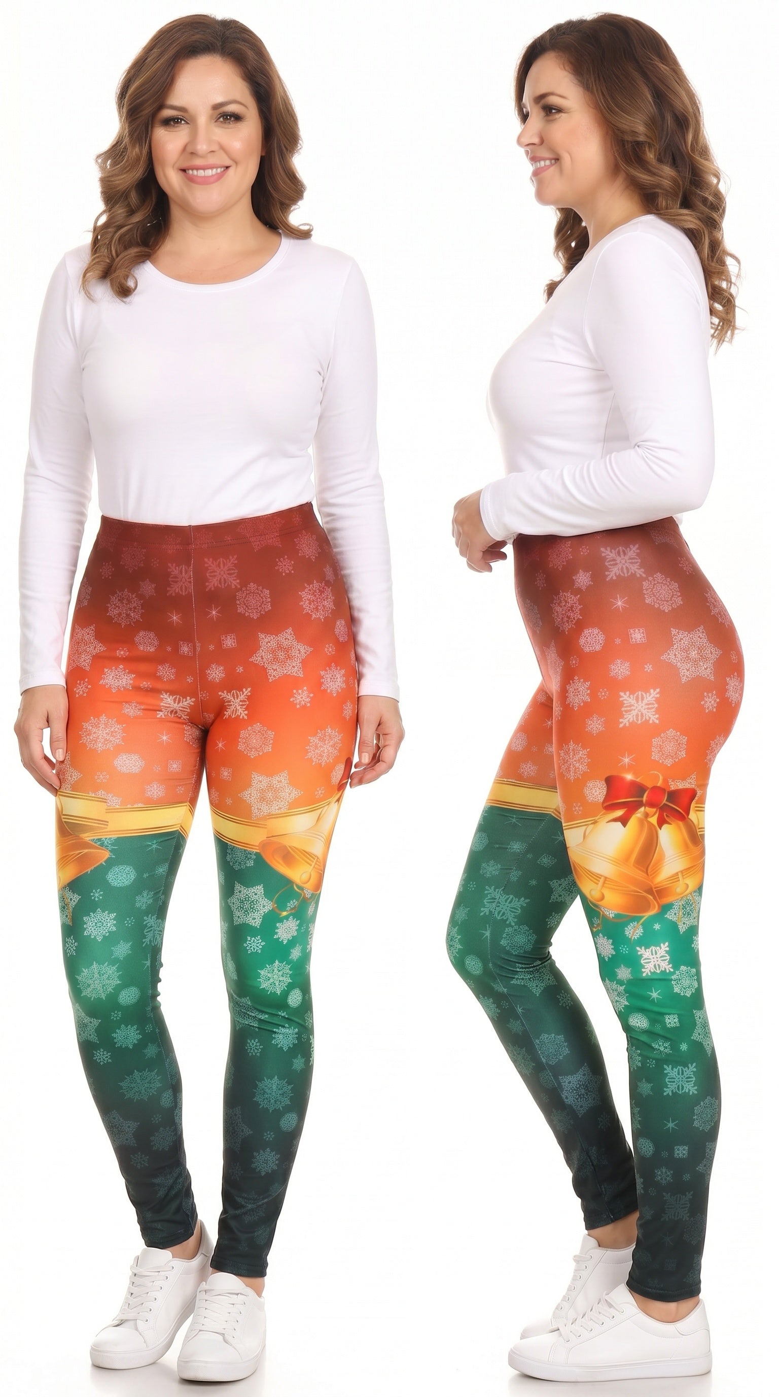 Festive Red and Green Split Christmas Bells Leggings