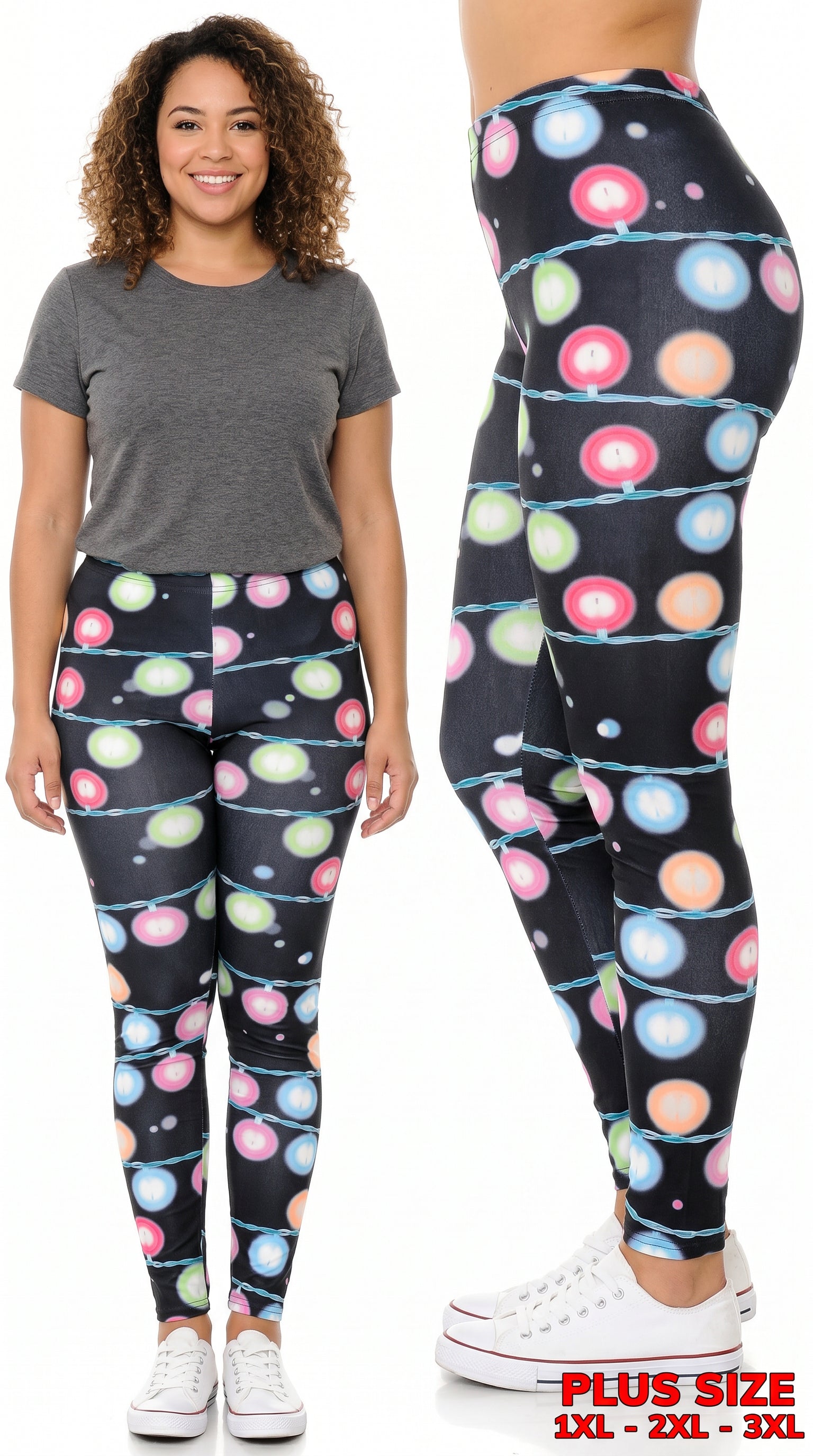 Festive Holiday Lights Leggings - Plus Size