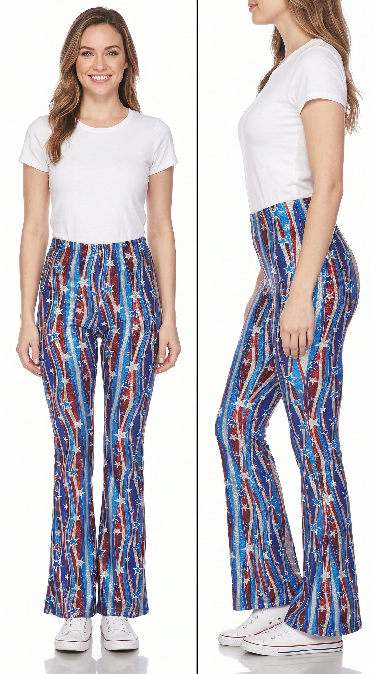 Buttery Smooth Metallic USA Flag Bell Bottom Leggings
