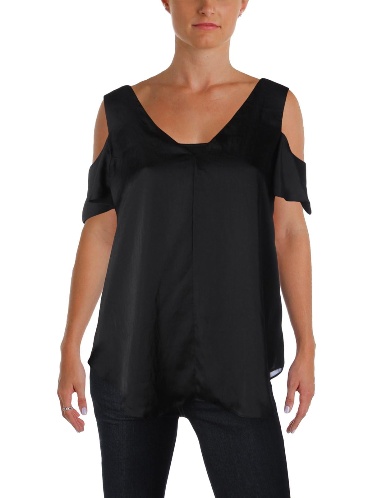 Rachel Roy Womens Black Cut Out Short Sleeve V Neck Top