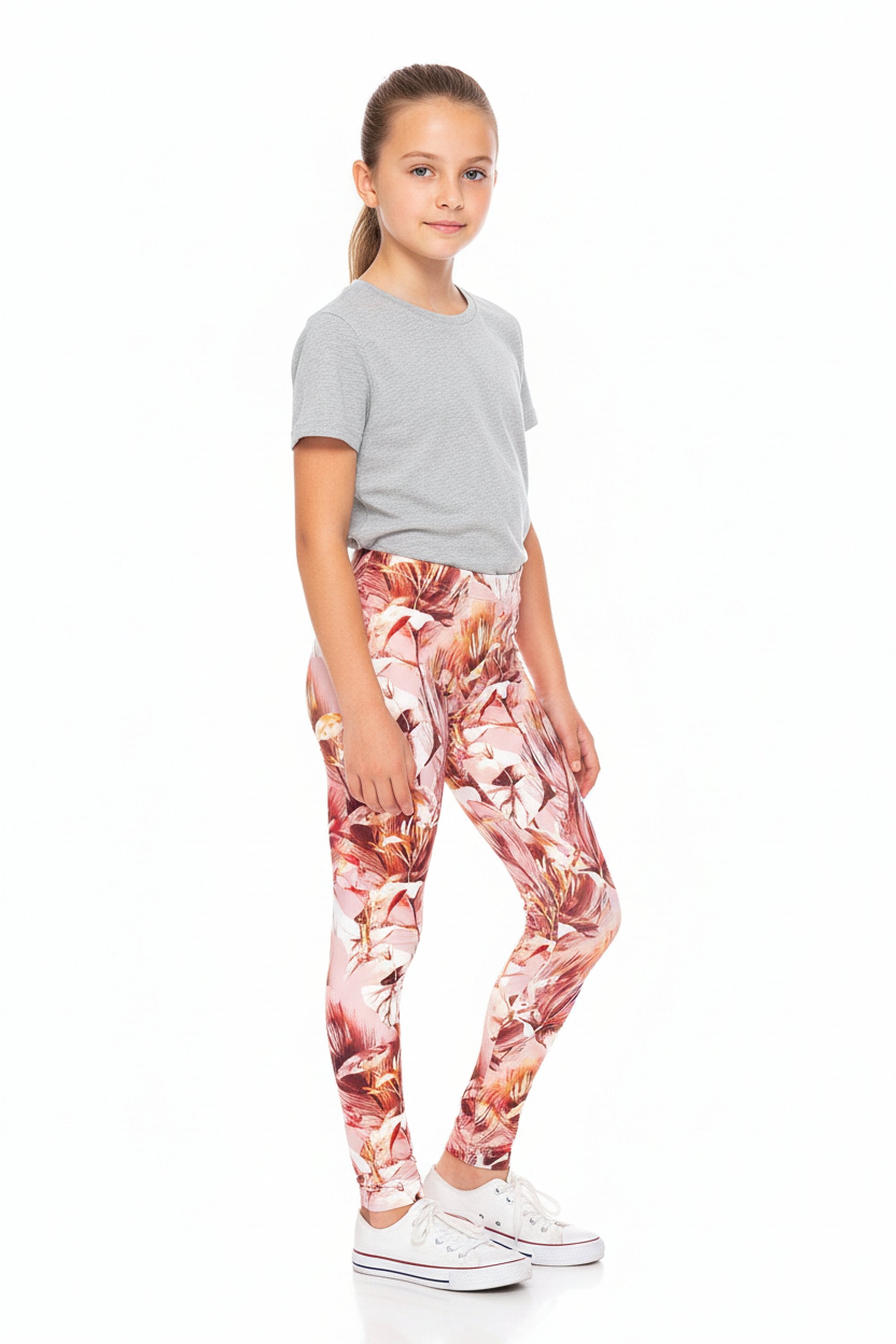 Creamy Soft Mocha Floral Kids Leggings - USA Fashion™