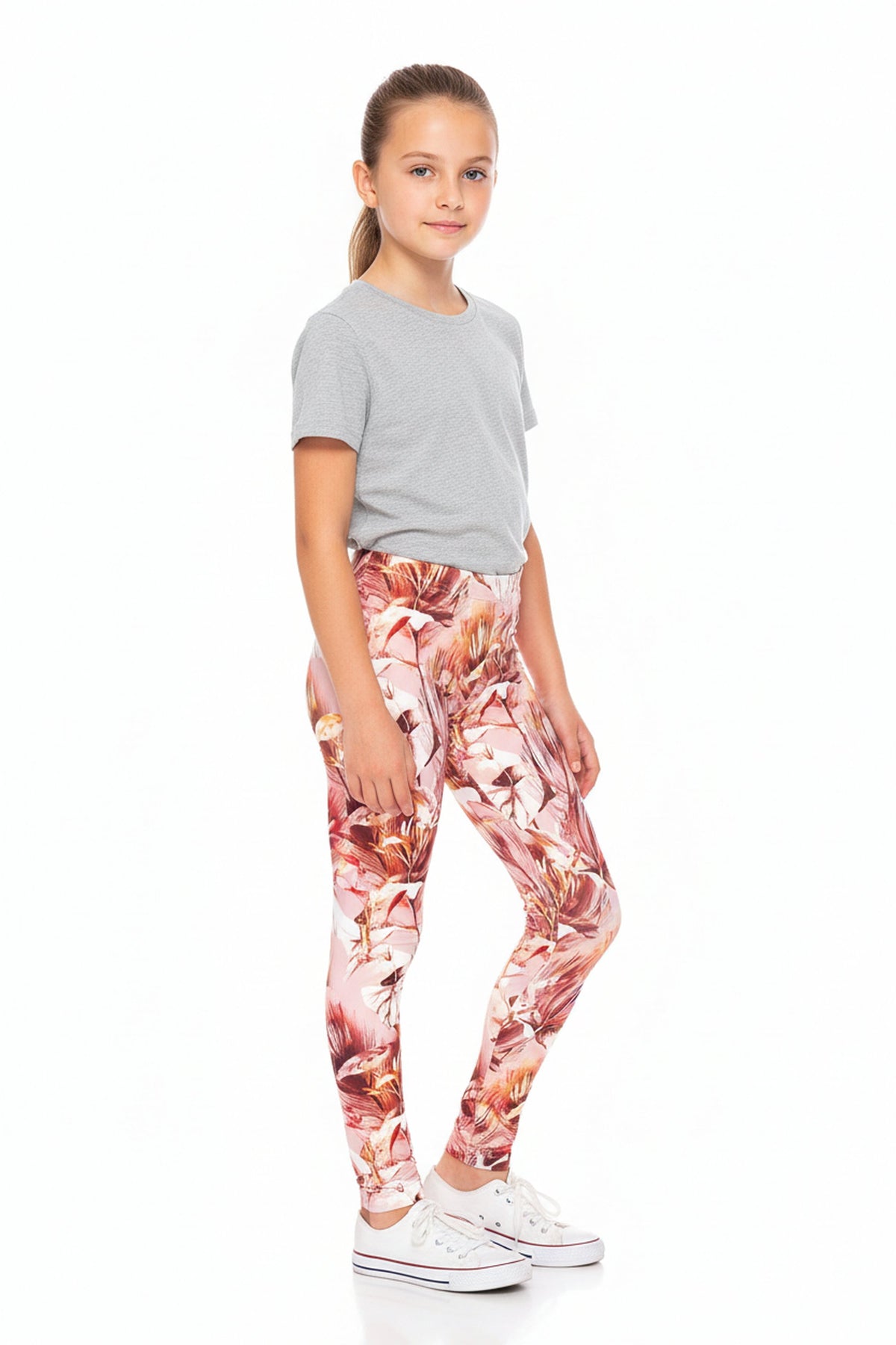Creamy Soft Mocha Floral Kids Leggings - USA Fashion™