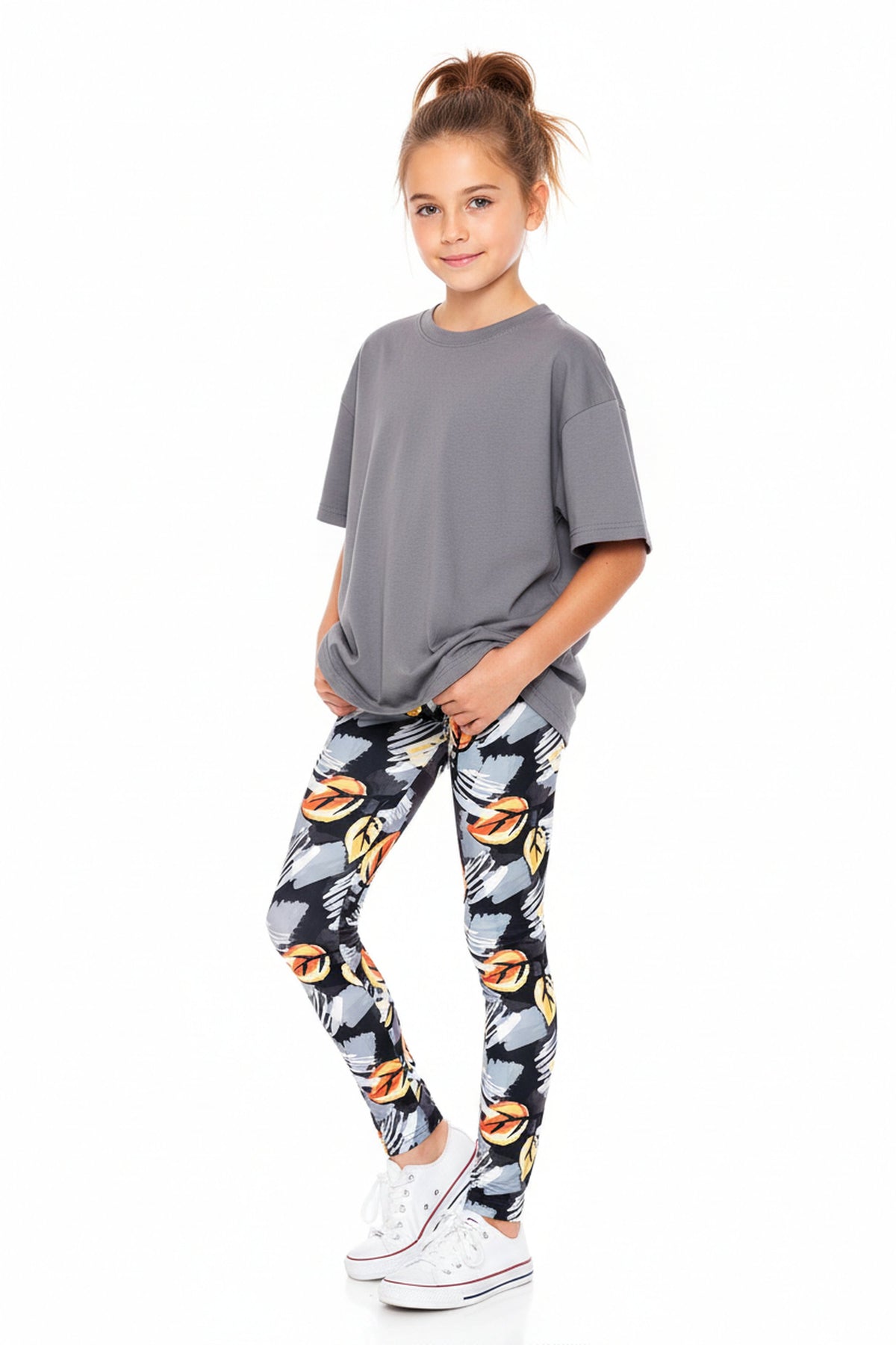 Creamy Soft Orange Leaf Breeze Kids Leggings - USA Fashion™