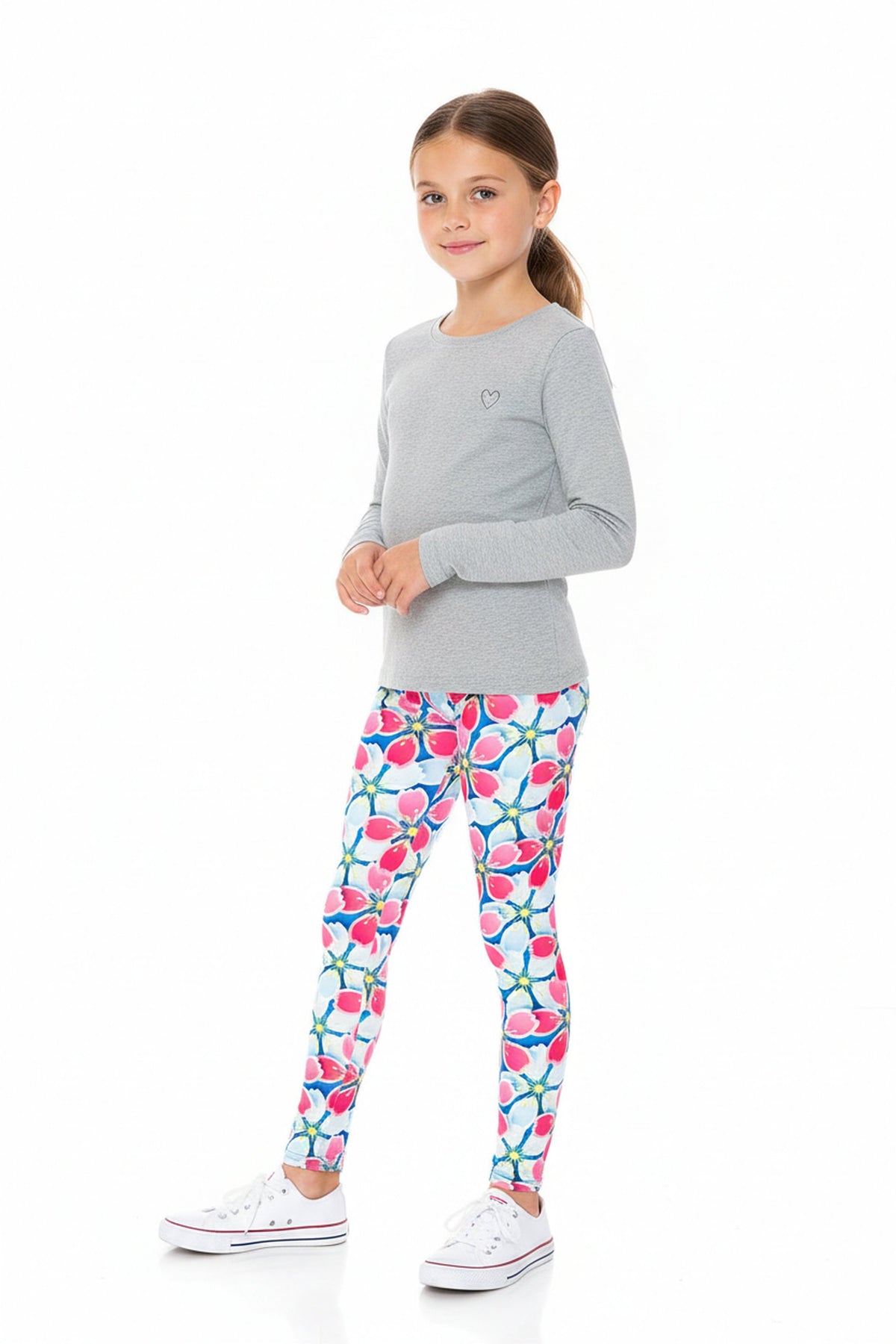 Creamy Soft Pink and Blue Sunshine Floral Kids Leggings - USA Fashion™