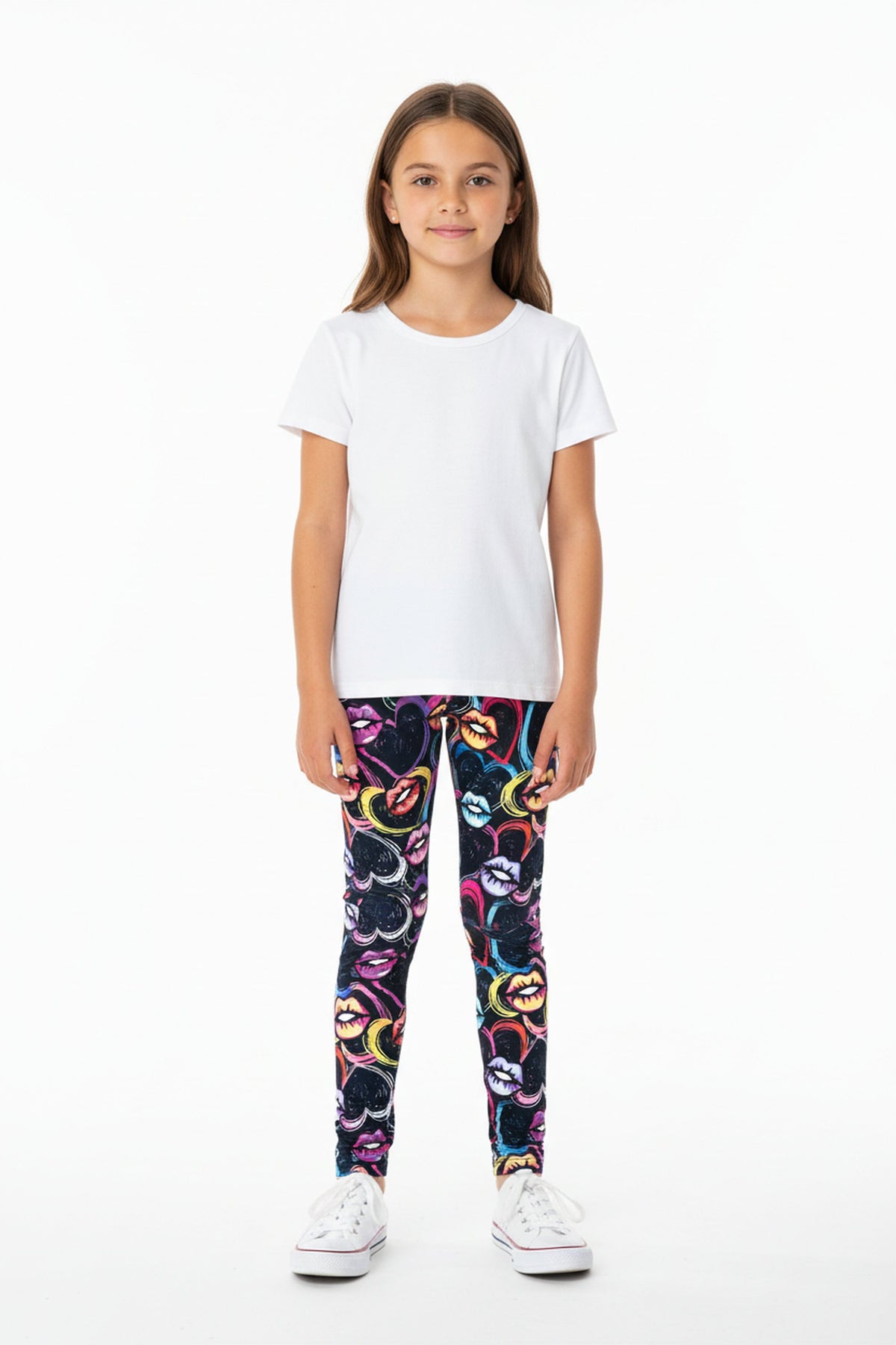 Colorful Cartoon Lips and Hearts Kids Leggings - USA Fashion™