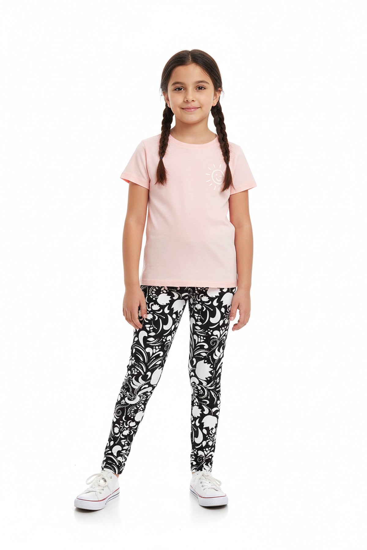 Brushed Monochrome Spring Floral Kids Leggings