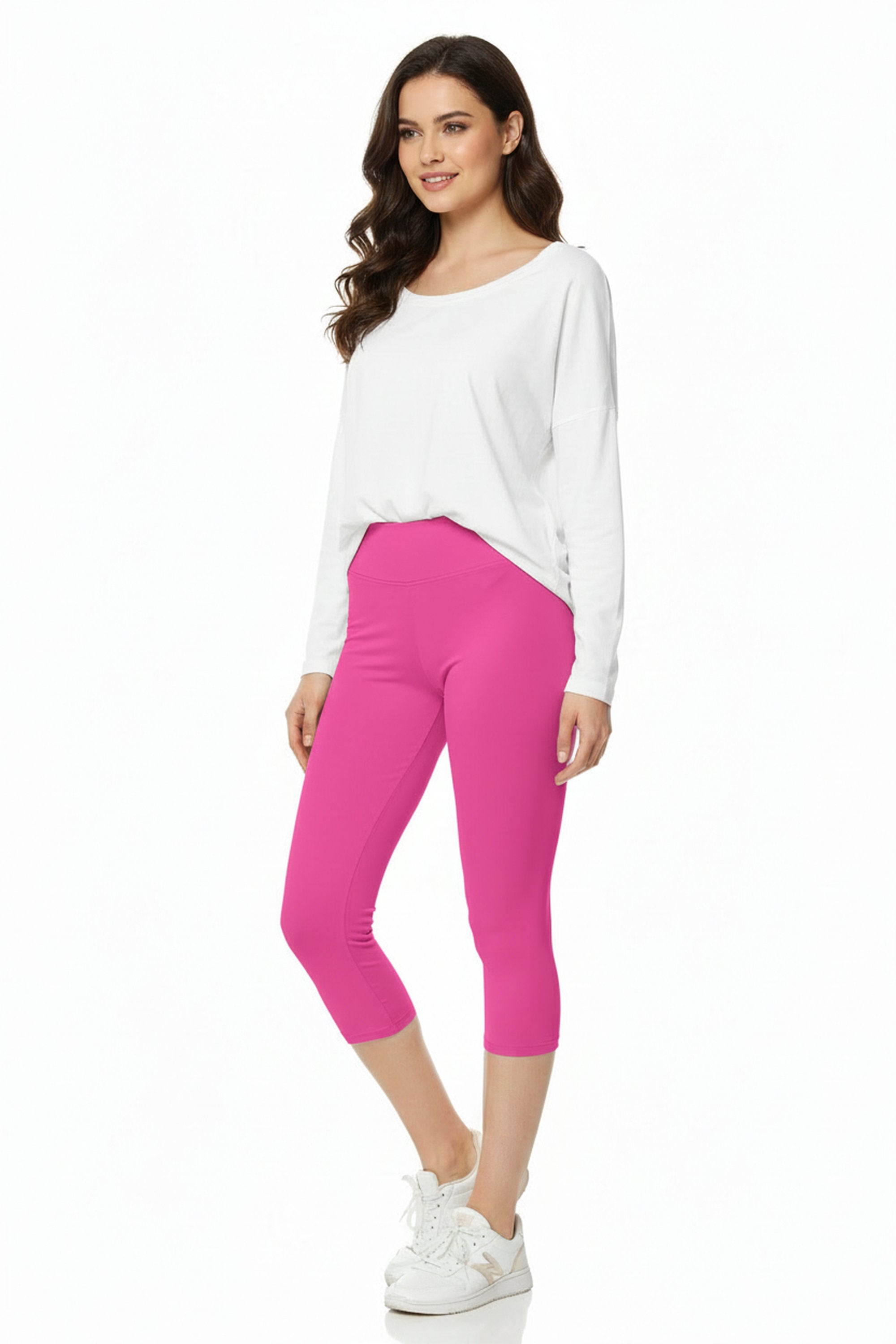 Brushed Basic Solid High Waisted Plus Size Capris - 3 Inch - New Mix