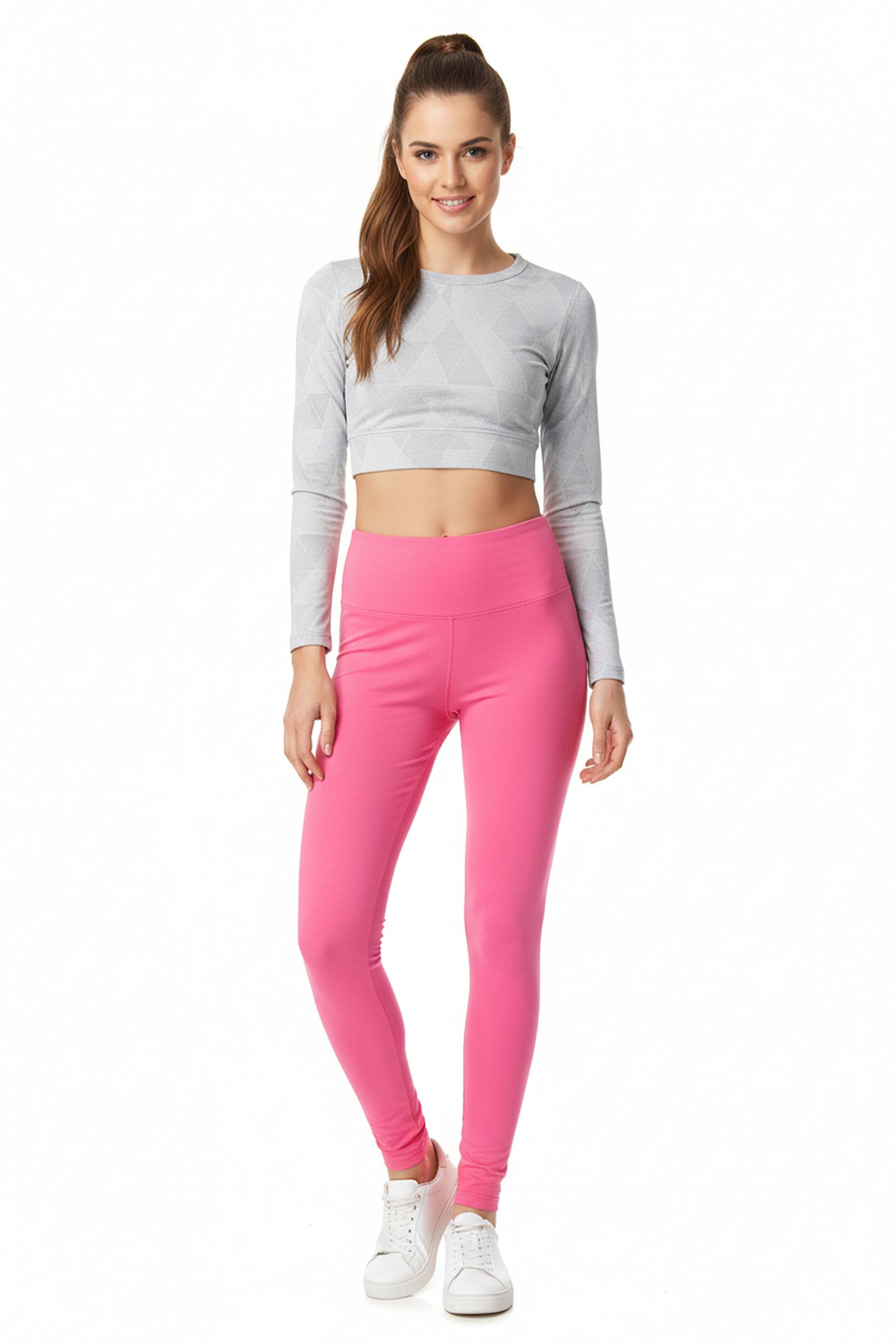 Brushed High Waisted Basic Solid Plus Size Leggings - 5 Inch Waist