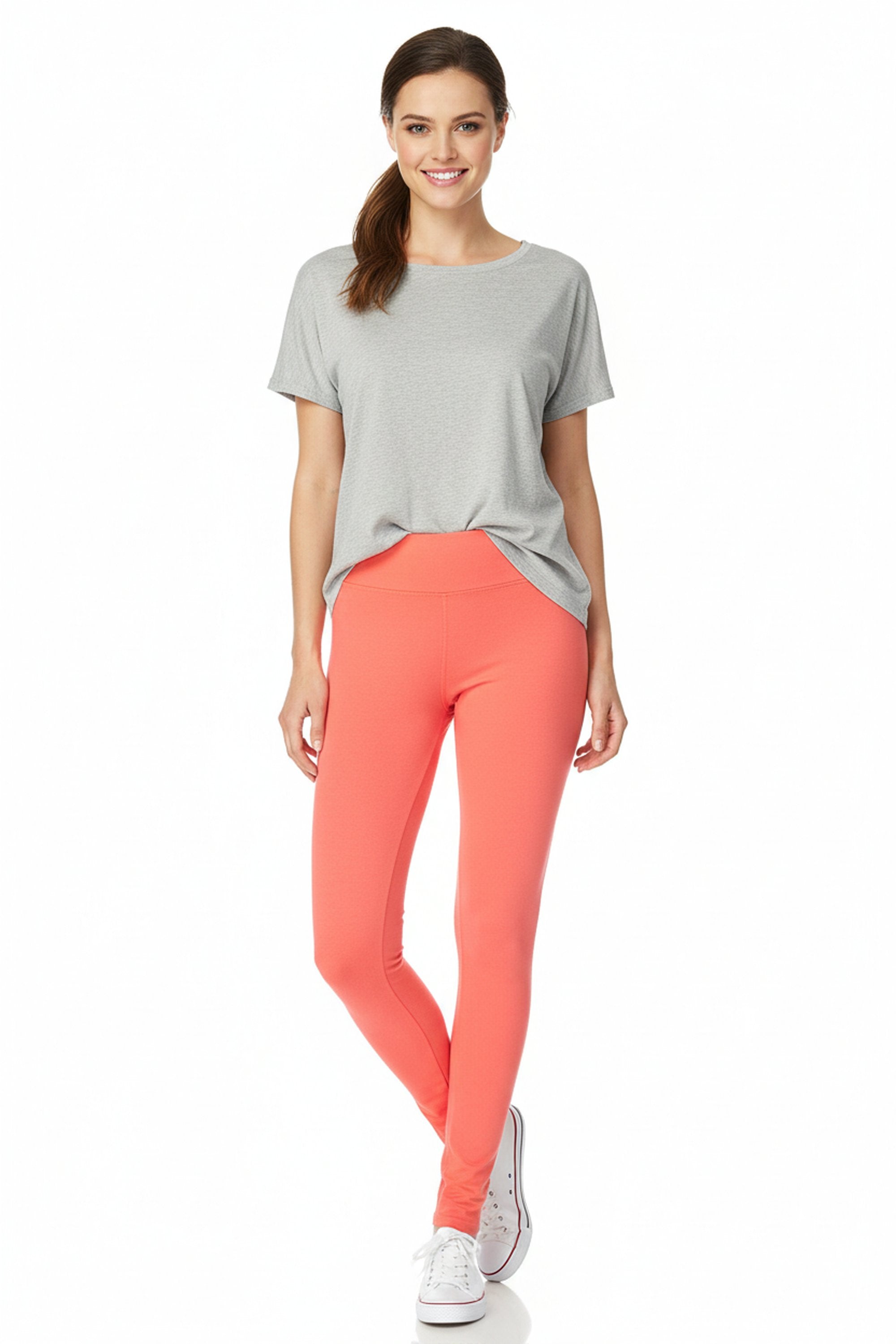 Brushed High Waisted Plus Size Basic Solid Leggings - 3 Inch Band
