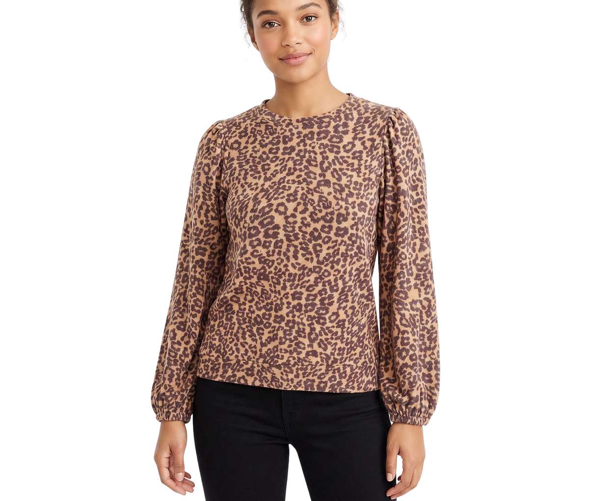 Riley & Rae Womens Animal Print Waffle Pullover Sweater