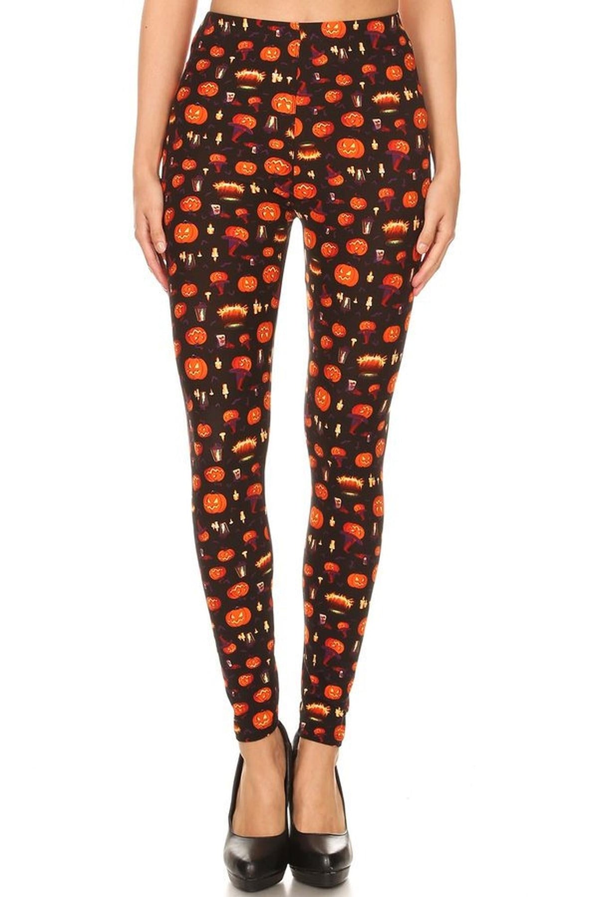 Halloween pumpkin and cauldron print leggings