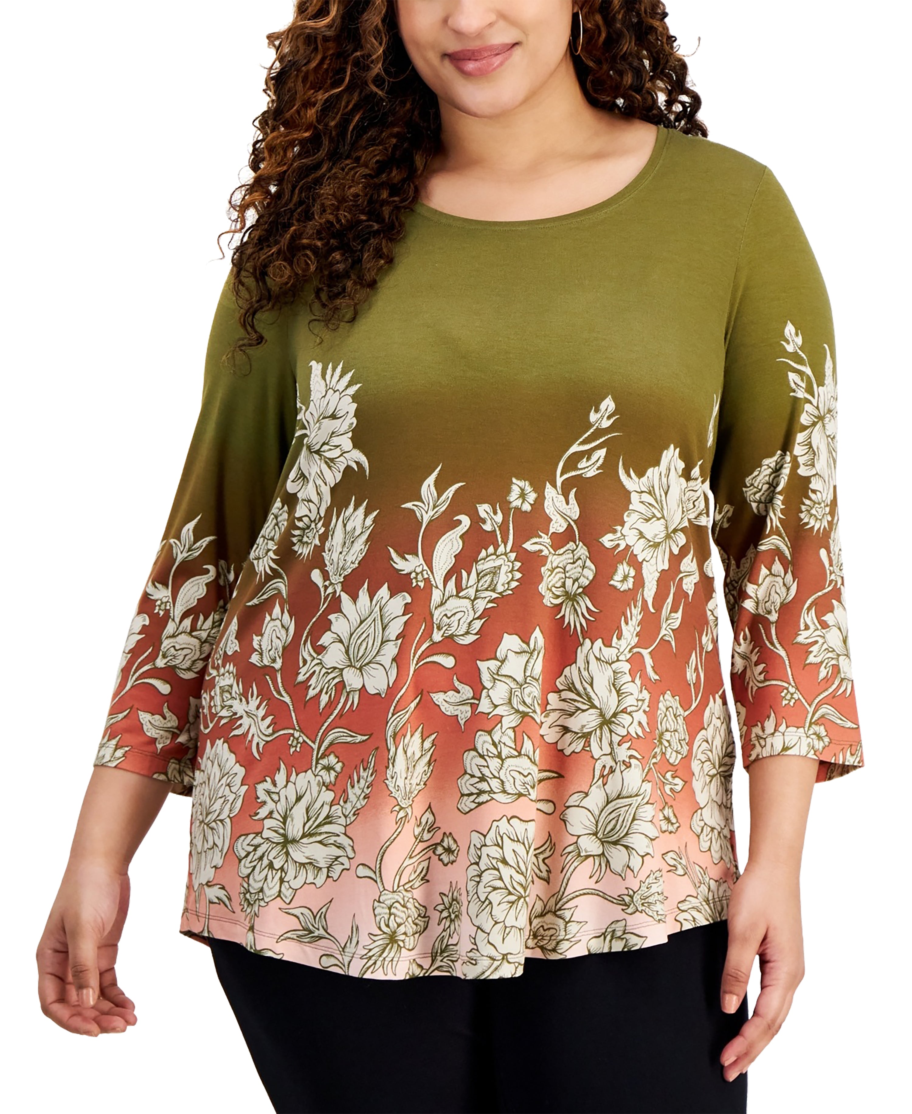 Plus Size Printed 3/4-Sleeve Top