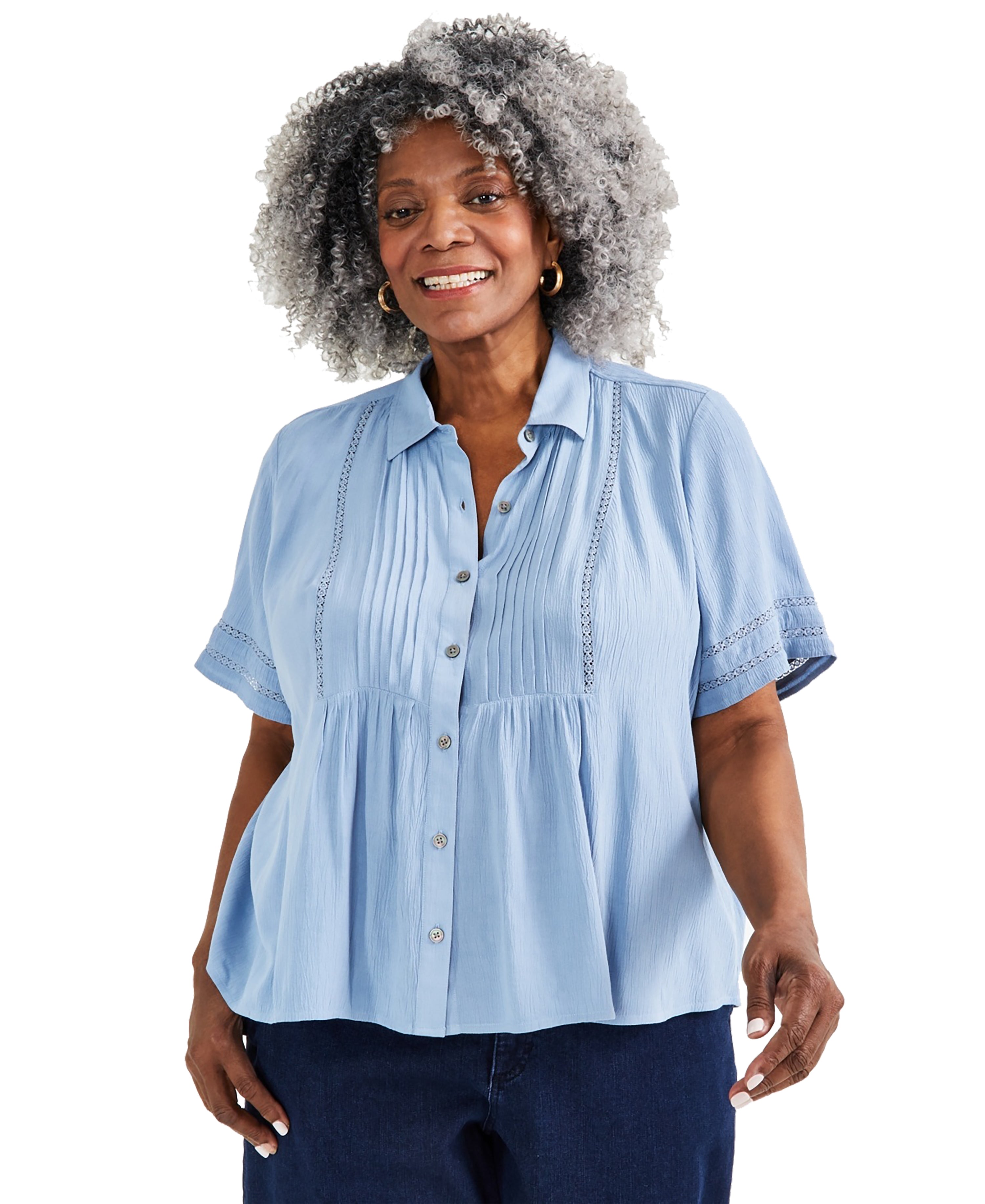 Plus Size Collared Pintuck Top