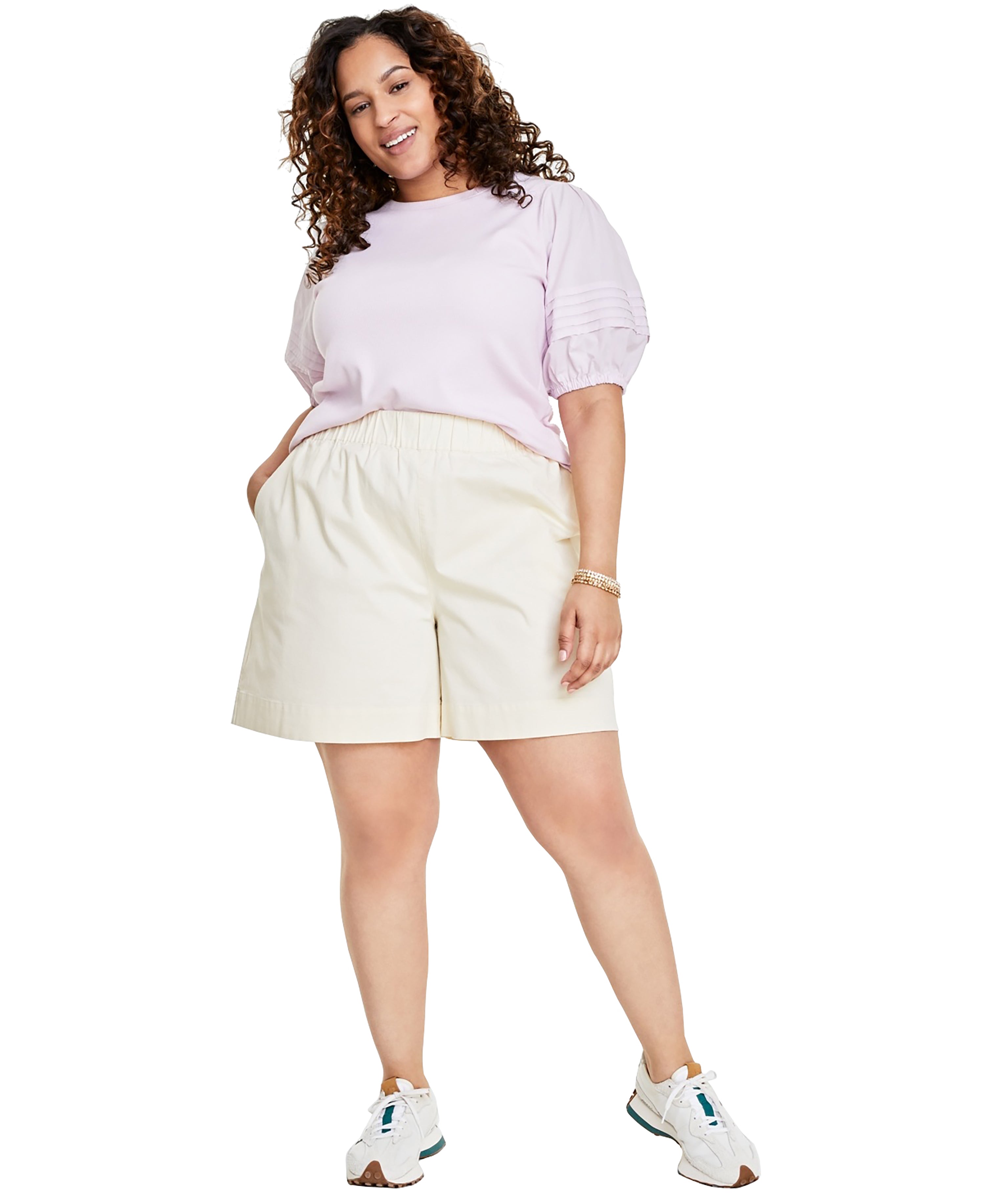 Trendy Plus Size High-Rise Pull-On Chino Shorts