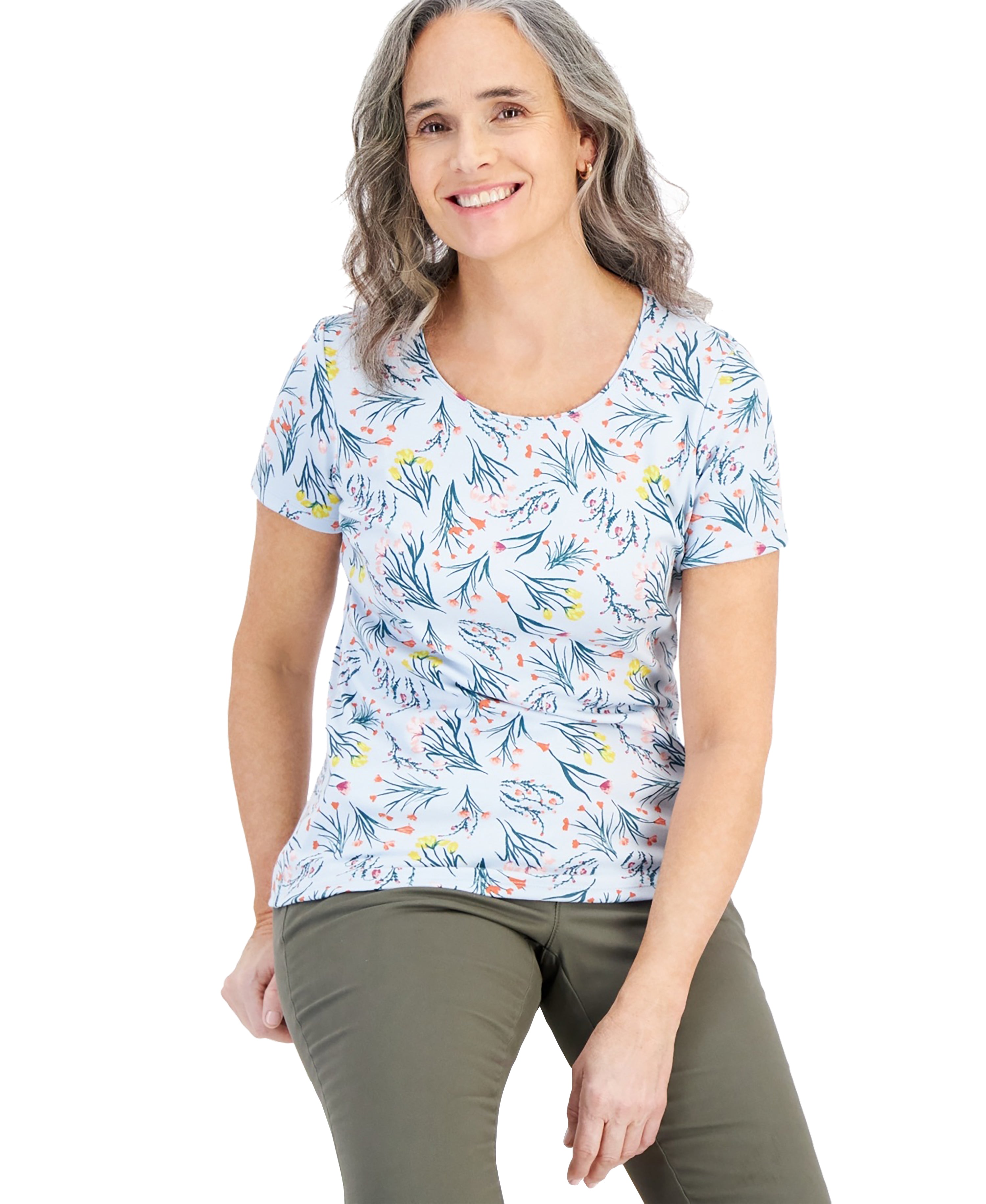 Petite Shannon Floral Scoop-Neck Top