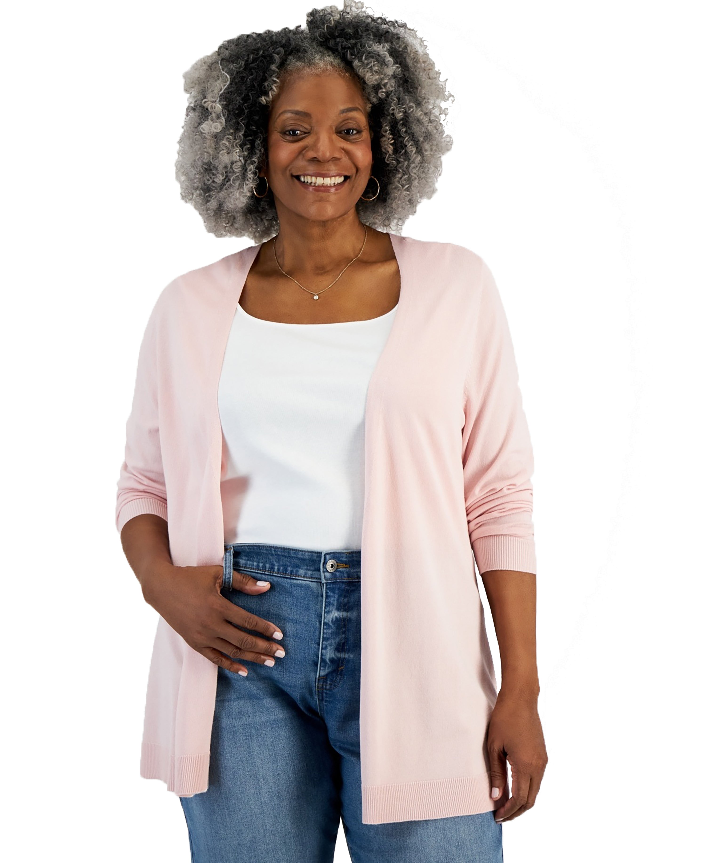 Plus Size Open-Front Long-Sleeve Cardigan