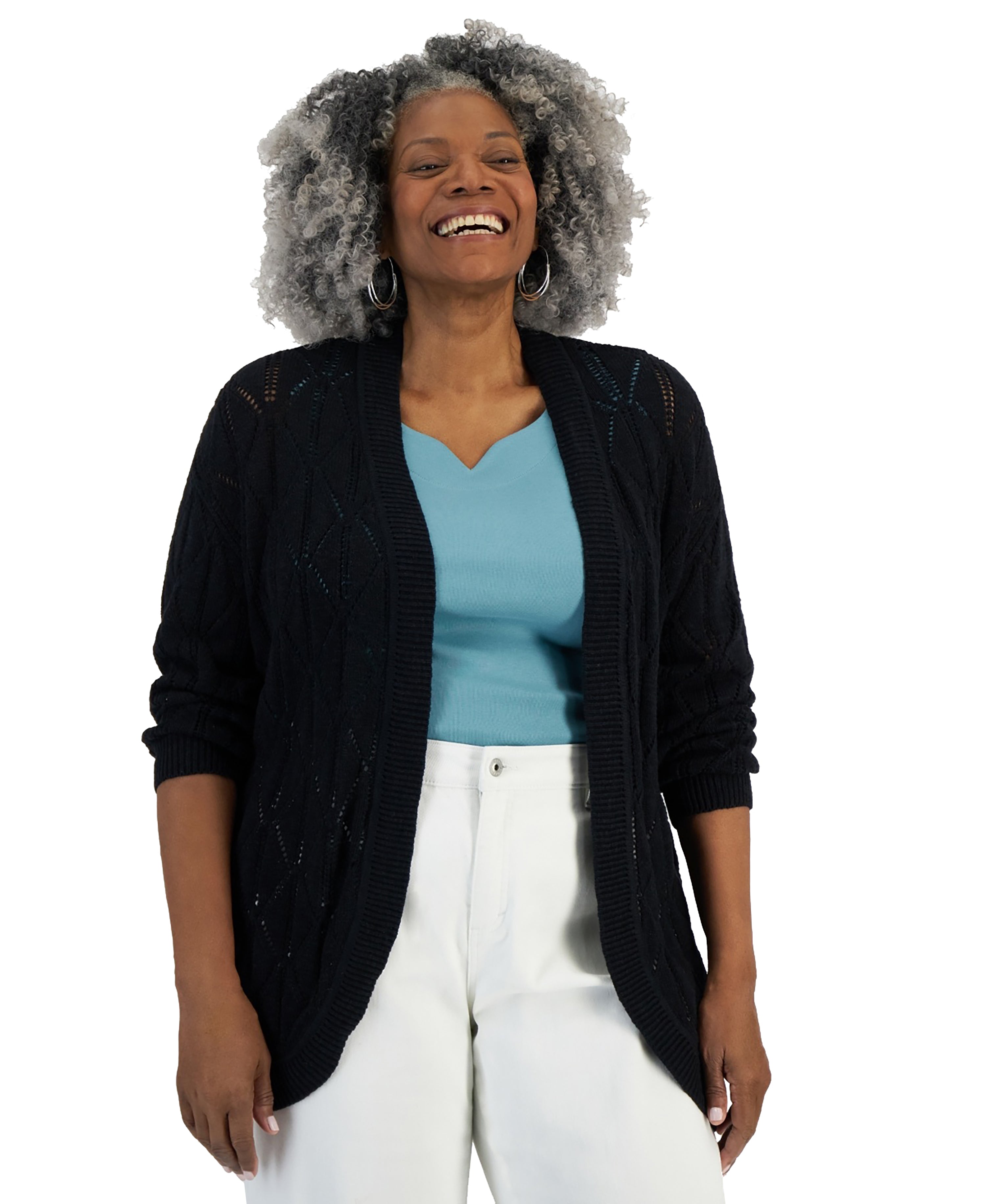 Plus Size Open-Front Pointelle Cardigan